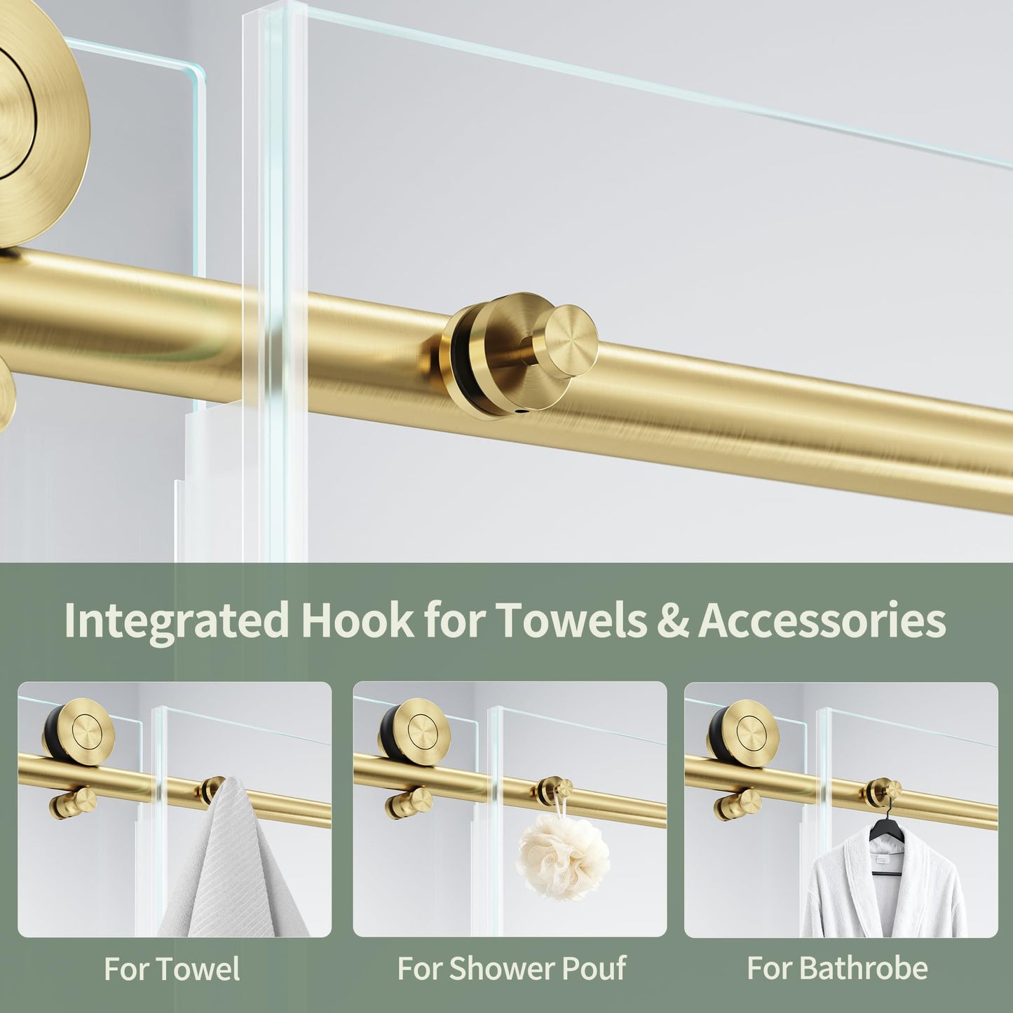56-60" W x 76" H Frameless Sliding Shower Door, 5/16" (8mm) Clear Tempered Glass with Easy-Clean Coating, Sliding Glass Shower Door for Bathroom, Stainless Steel Hardware (Brushed Gold, 60" W x 76" H)