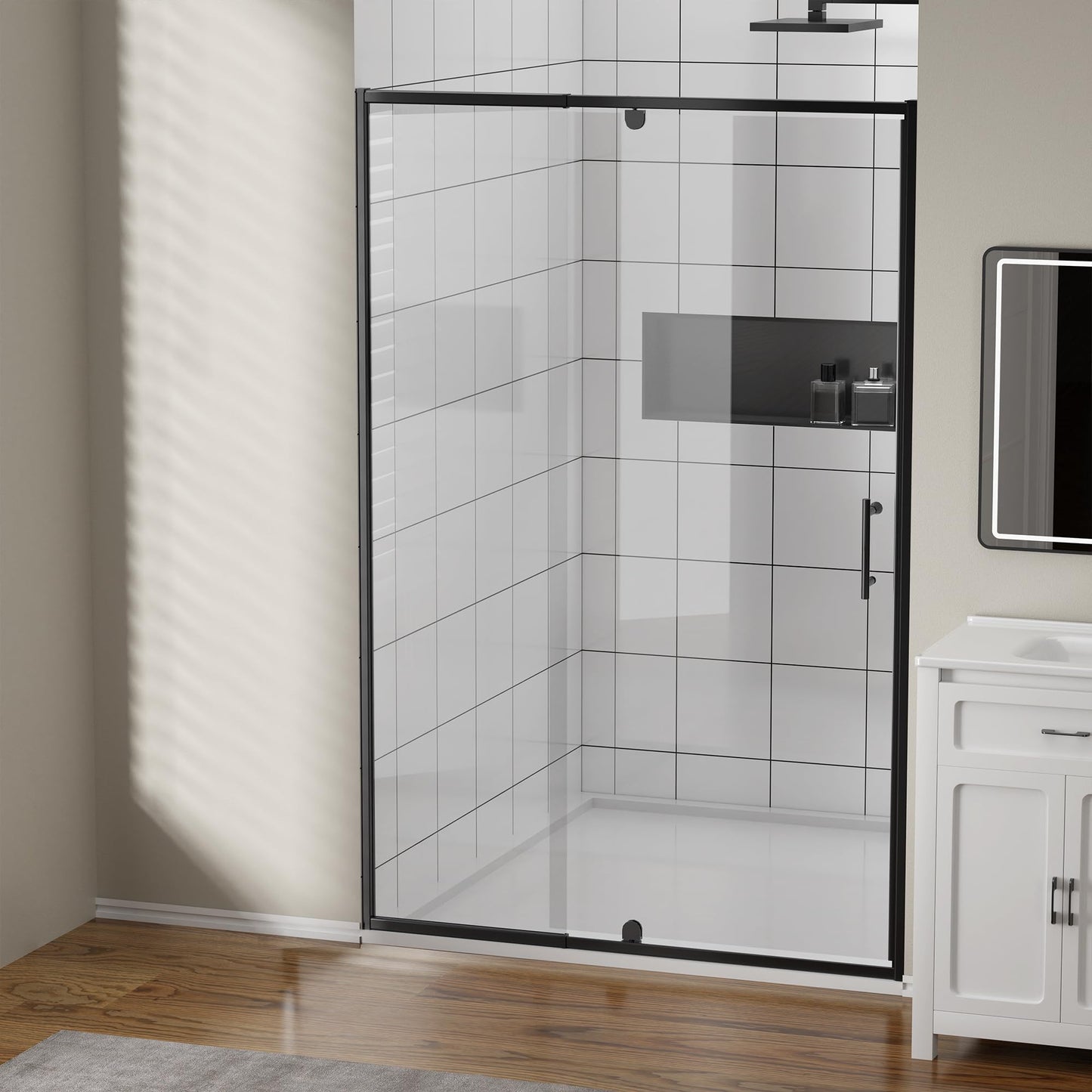 Findepot 44-48" W x 71" H Pivot Glass Shower Door, Pivot Shower Door with 1/4"(6mm) Clear Glass, Matte Black