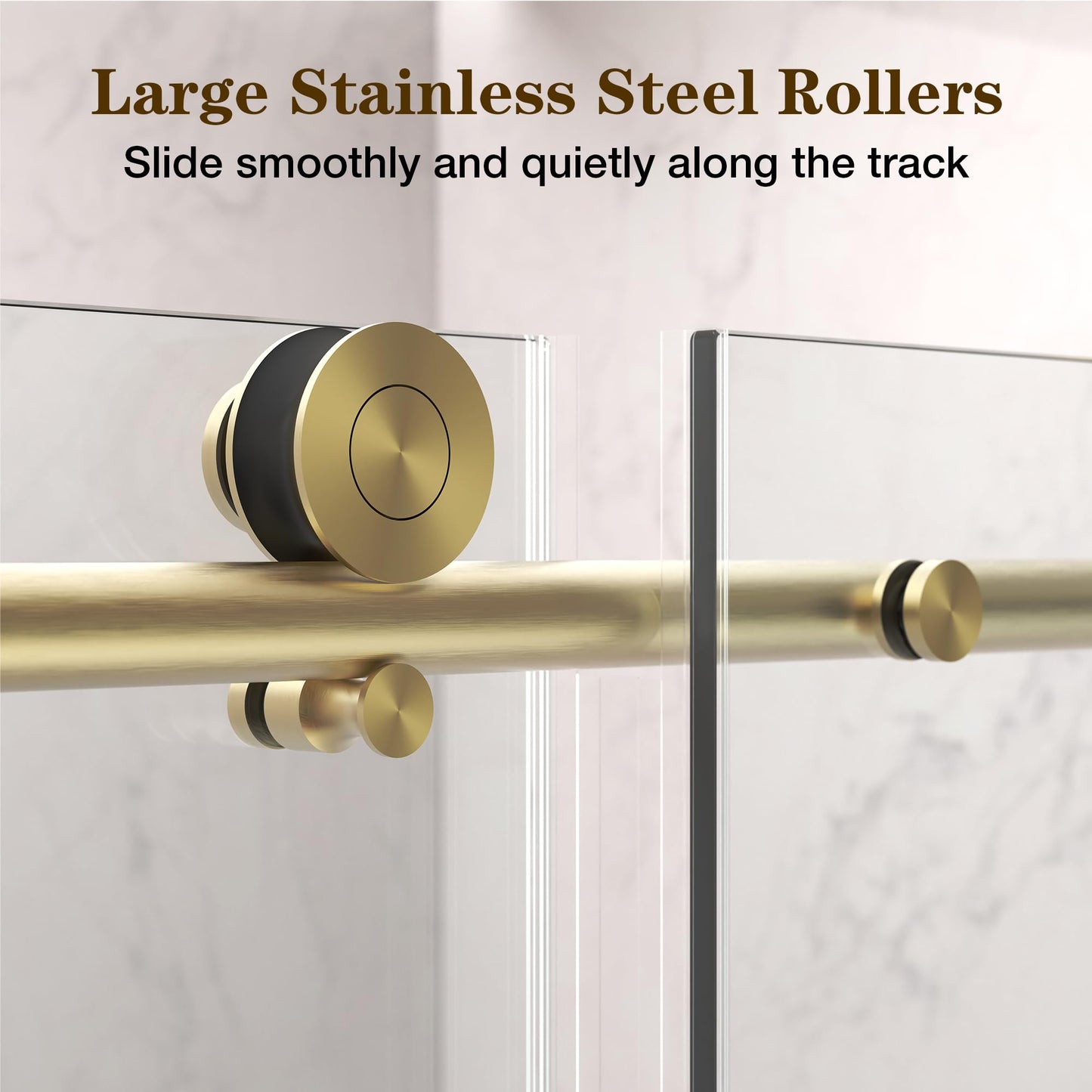 ENSO SENKA 56-60” x 76” Frameless Shower Door, 5/16" (8mm) Clear SGCC Tempered Glass, Bathroom Glass Sliding Shower Doors, Brushed Gold