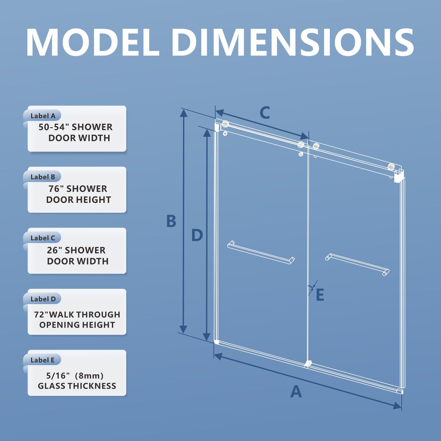50-54" W x 76" H Frameless Shower Door, Double Sliding Glass Shower Door with 5/16" (8mm) Clear SGCC Tempered, Roller Disc System, 304 Stainless Steel (Brushed Gold, 50-54" W*76" H)