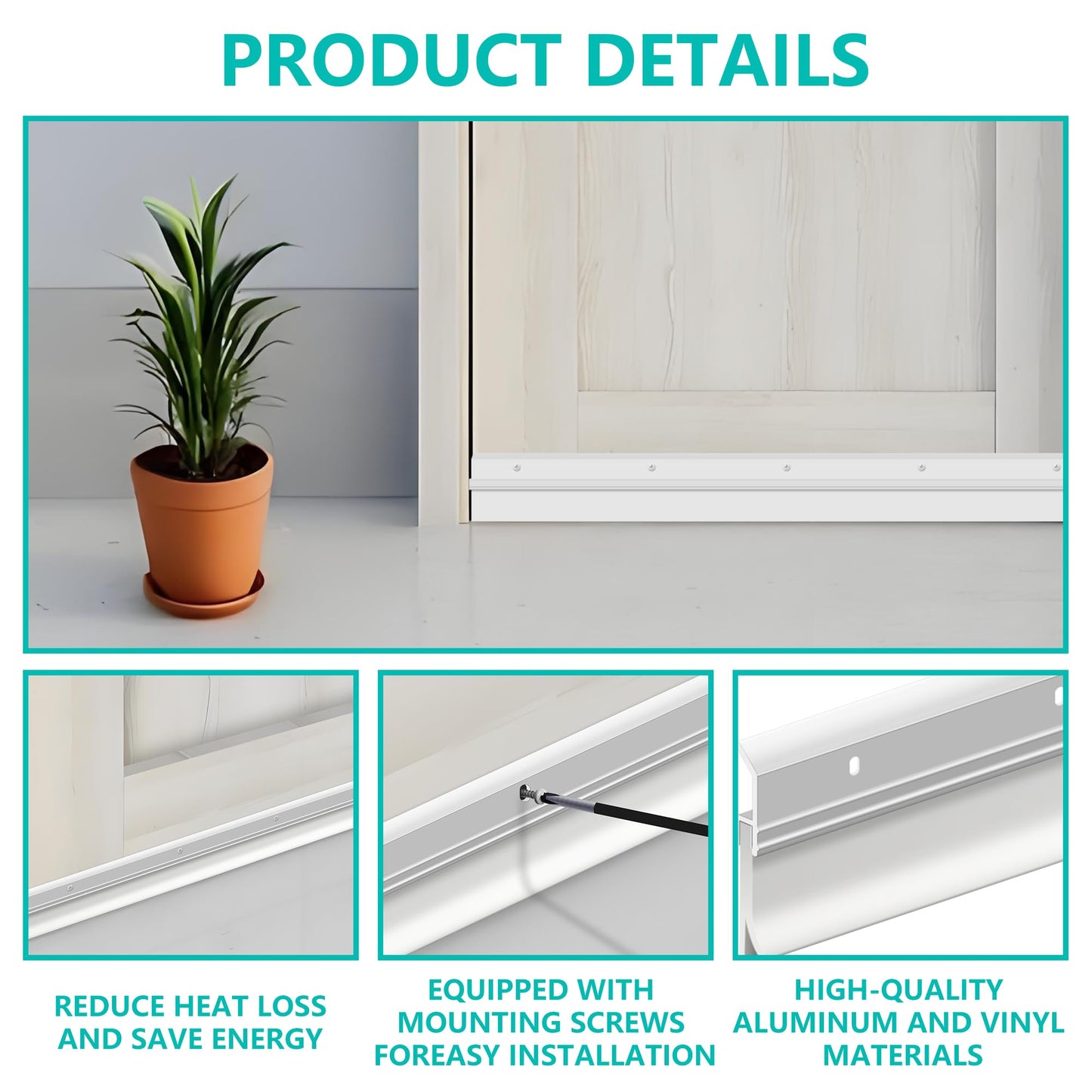 Aluminum Door Rubber Sweep 36 Inch – Heavy Duty Door Draft Stopper, Weather Stripping Seal Strip for Exterior & Interior Doors, Energy Saving, Noise Reduction, Easy Installation