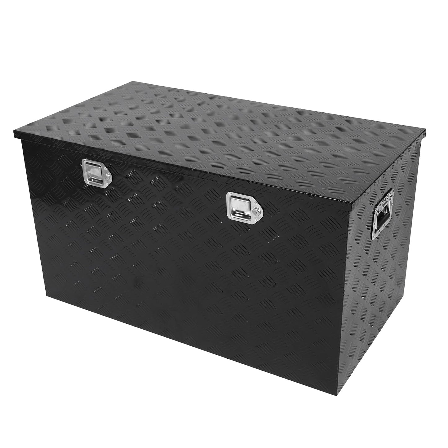 confote 44 Inch Heavy Duty Aluminum Stripes Plated Tool Box Pick Up Truck Bed RV Trailer Toolbox Waterproof Square Storage Organizer with Side Handle, Lock and Keys -44"x 24"x 24"，Black
