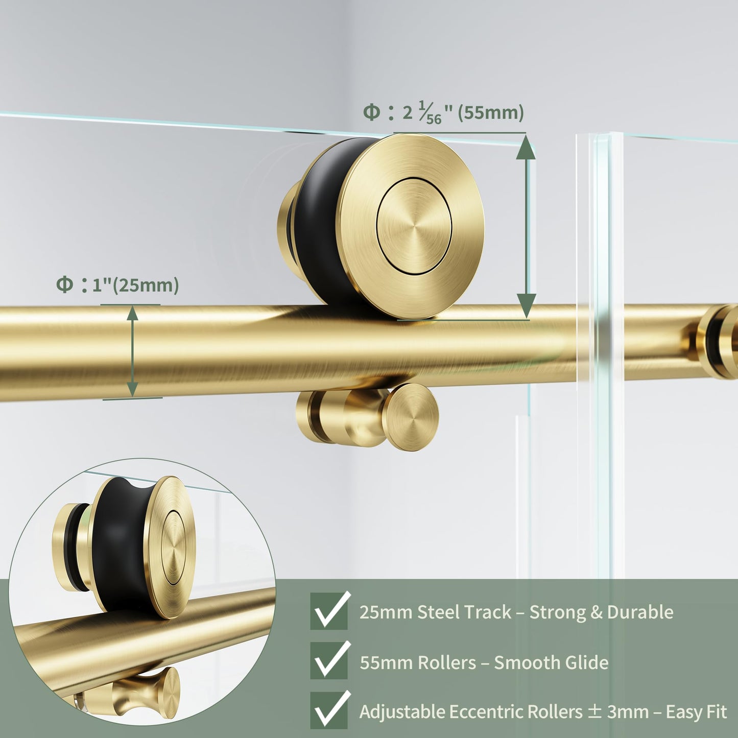 56-60" W x 76" H Frameless Sliding Shower Door, 5/16" (8mm) Clear Tempered Glass with Easy-Clean Coating, Sliding Glass Shower Door for Bathroom, Stainless Steel Hardware (Brushed Gold, 60" W x 76" H)