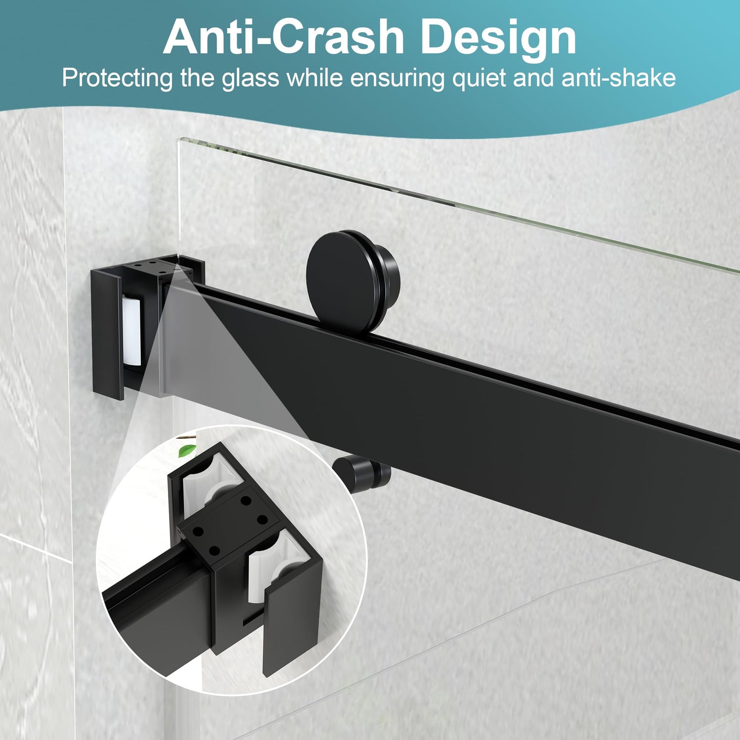 KPUY Frameless Shower Door, 49-54" W x 76" H Double Sliding Glass Shower Door, 1/4" (6mm) Thick Tempered Clear Glass with Explosion-Proof Film Nano Coating, Matte Black