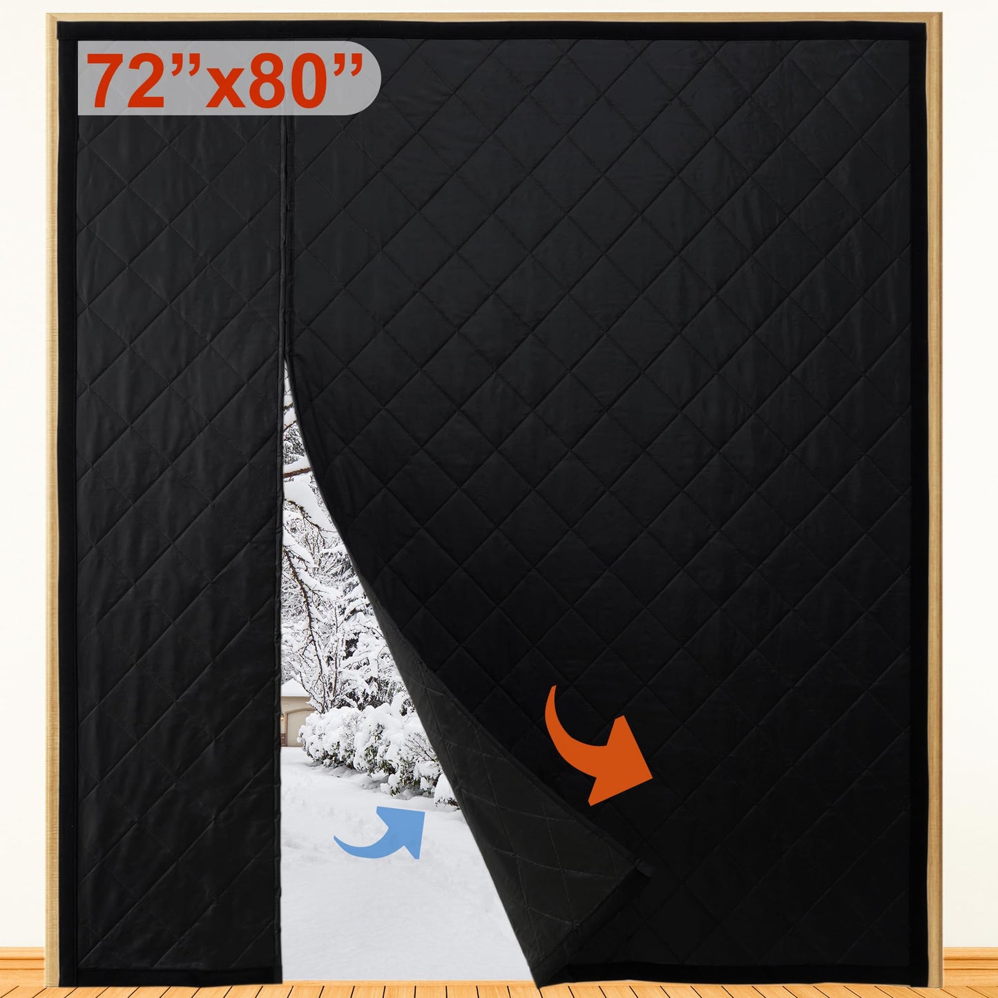 Reversible Wide Magnetic Thermal Insulated Door Curtain for Winter,Thicken Polyester Fiberfill & Heavy Duty Oxford Cloth,Temporary Window Insulation Cover Curtain for French Sliding Door,74”x81”