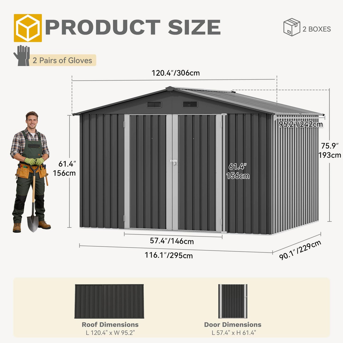 DWVO 10x8ft Outdoor Storage Shed, Large Metal Tool Sheds, Heavy Duty Storage House with Lockable Doors & Air Vent for Backyard Patio Lawn to Store Bikes, Tools, Lawnmowers, Dark Gray