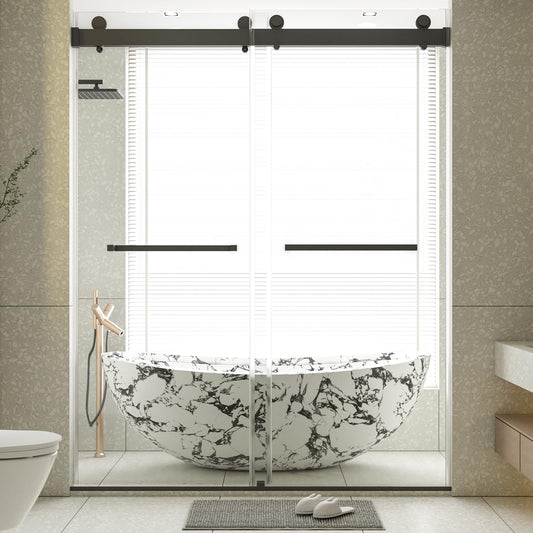 56-60" W x 76" H Sliding Frameless Soft-Close Shower Door, Glass Shower Door with Premium 3/8 Inch (10mm) Thick Tampered Glass, Matte Black Finish