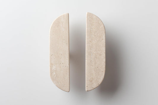 Emily&Sarah Italian Roman Ivory Travertine Door Handle Pair – Through Bolt Floating Matte Finish Pull, Easy to Install | Customizable Styles & Logo Engraving, (Treasure-Shaped Small White Hole)