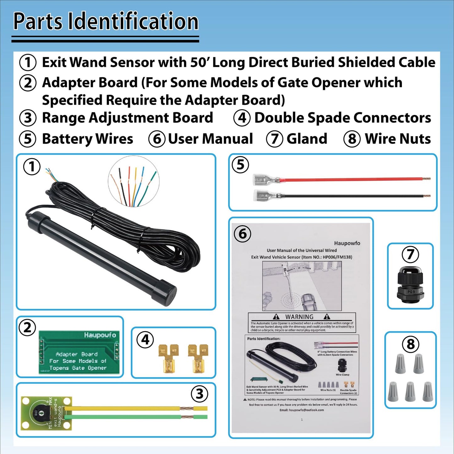 Haupowfo FM138 Universal Driveway Vehicle Exit Wand Sensor Probe Free Exit System with 50 ft. Cable for Swing Slide Gate Opener, Compatible with All Brands of Gate Operator with Exit Open Input