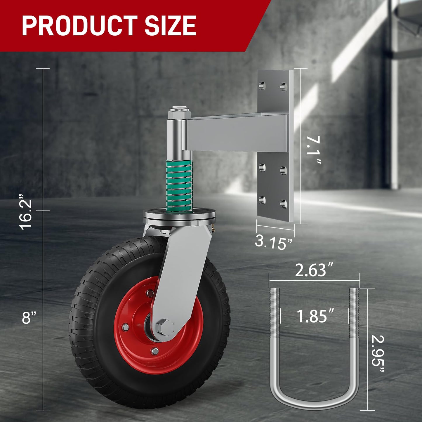 DOZAWA Gate Wheel, 8 Inch Heavy Duty Fence Gate Wheels for Wooden Gate and Metal Tube Gate, Support to 700 lbs, Spring-Loaded 360 Degree Rotation Gate Caster Kit (Red)