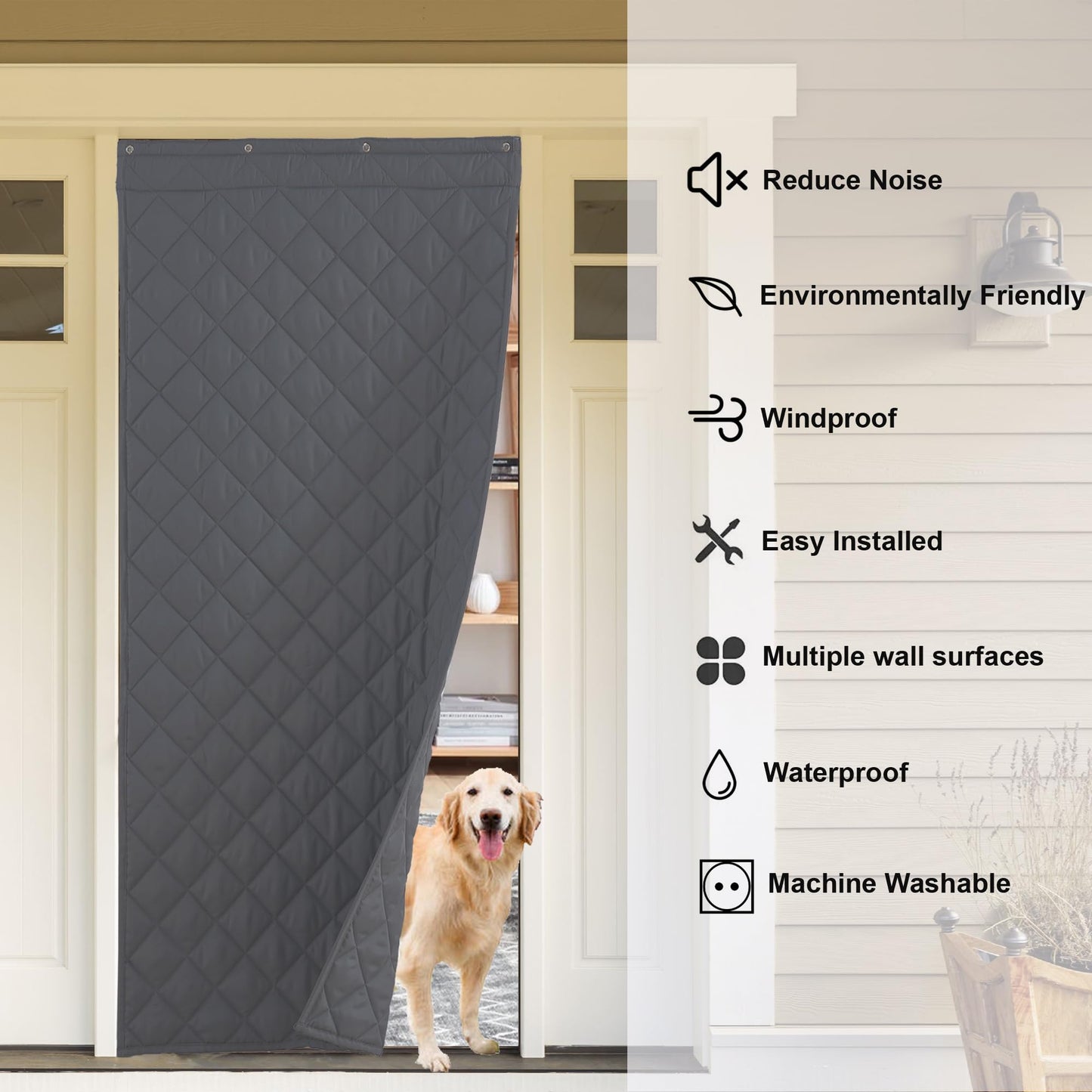 KEPARPCN Large Soundproof Blanket, Thermal Insulated Door Curtains for Doorway Noise Reducing Divider for Workshop Basement Laundry Acoustic Covering as Moving Blanket, 44 x 82 inch, Grey, 1 Panel