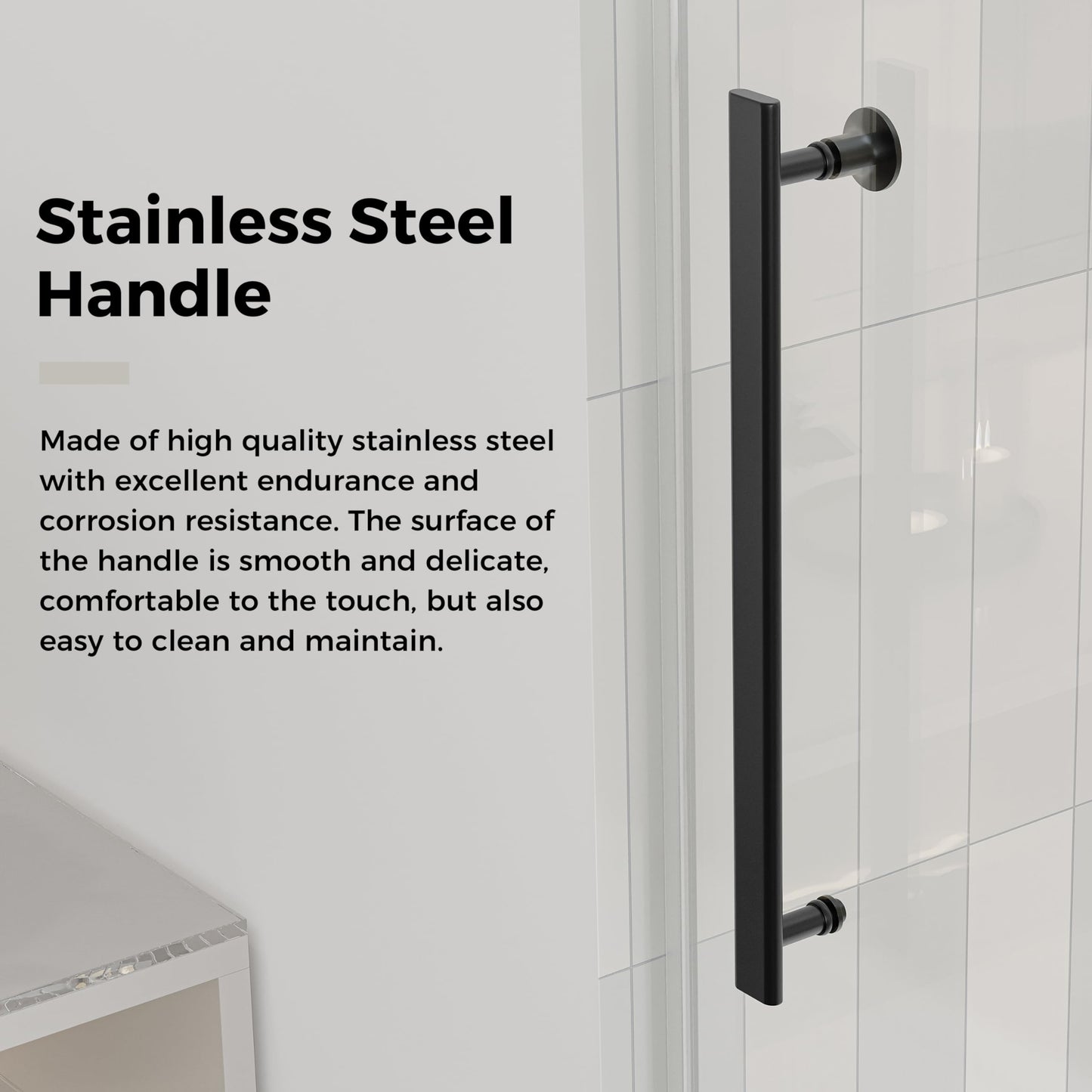 DELAVIN 56-60.in W x 72.in H Frameless Shower Door, Water Repellent Black Shower Door Clear Tempered Glass, Easy Sliding Showe Door with Explosion-Proof Film, Stainless Steel, Metal