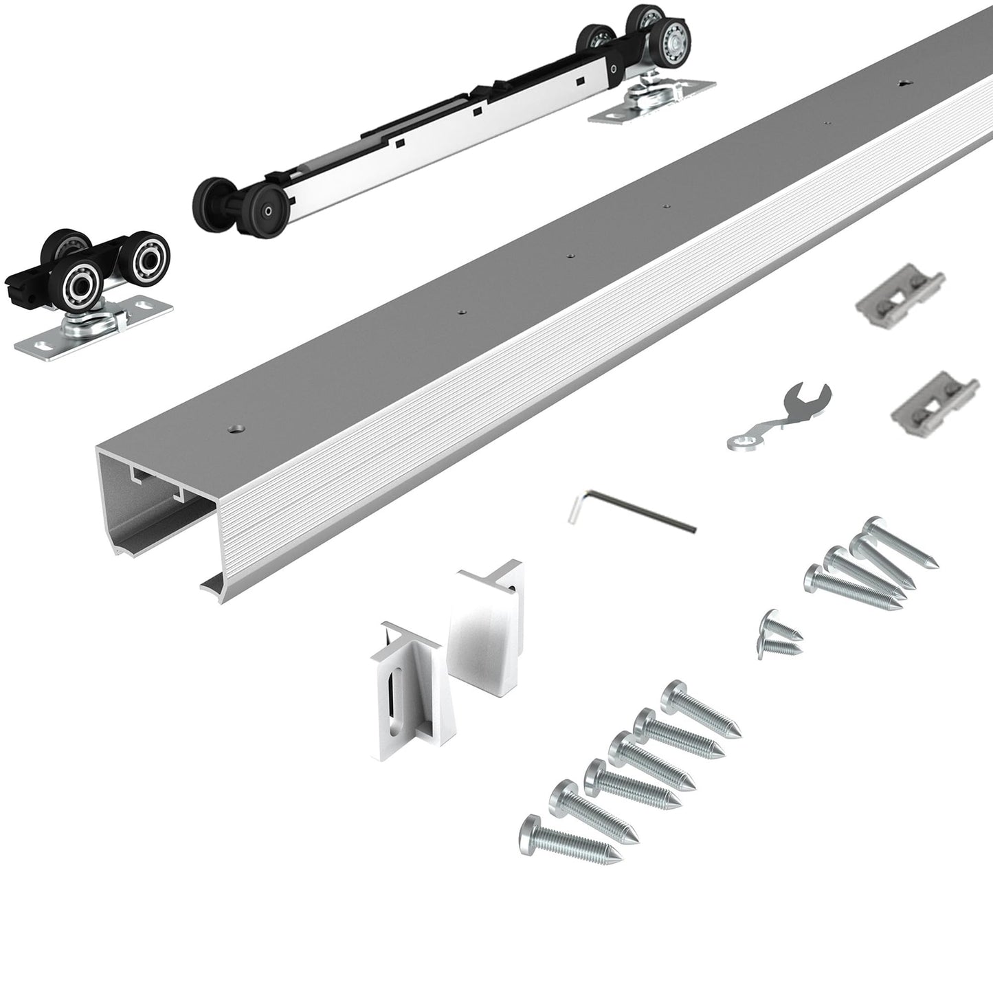 JUBEST 6FT Commercial Grade Pocket Door Hardware and Track Set with Soft Close Mechanism, Sliding Door Hardware for Door Wide 24"-36", Durable and Smoothly, Easy to Install