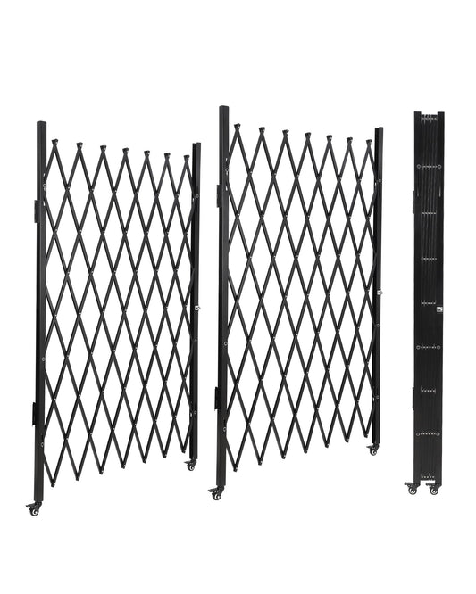 Double Foldable Security Gate 61" H x 122" W Aluminum Expandable Fence Portable Safety Barrier with Casters Retractable Driveway Gates 360°Rolling Barricade Gate Mobile Barricade Safety Barrier Black