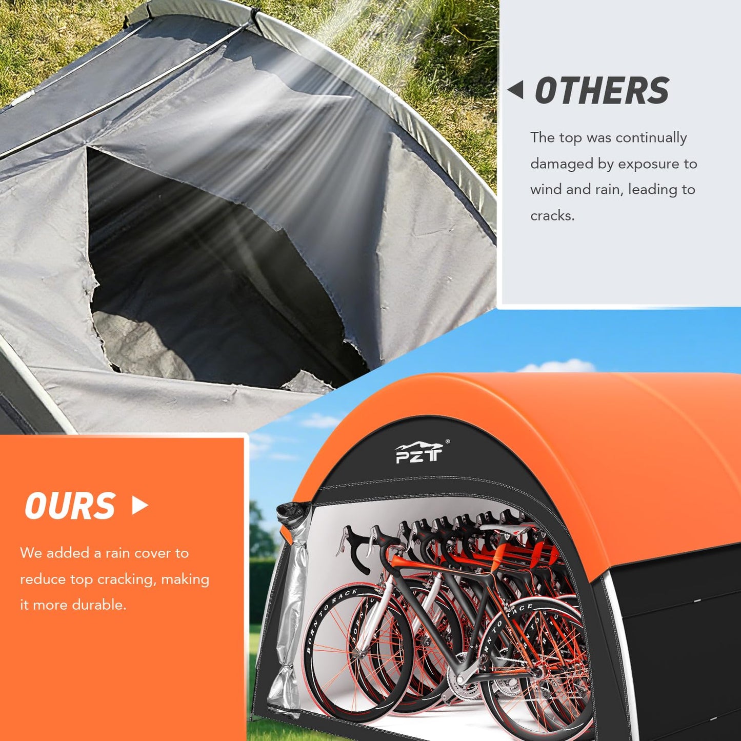 PZT Upgraded Bike Tent with Rain Cover, Portable Outdoor Storage Shed for 8-10 Bikes, 210D Oxford Fabric PU4000 Waterproof, Bike Shed/Bike Cover for Motorcycles, Garden Tools, Lawn Mower