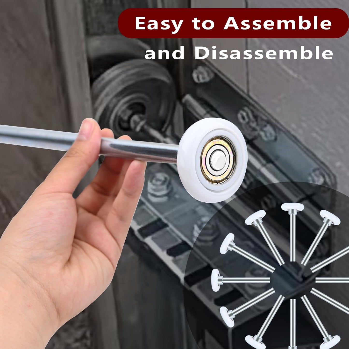 12 Pack 9'' Stem 2" Modern White Nylon Garage Door Roller, 13 Ball Commercial Grade Door Wheel Quiet/Durable and High Load, Use 6200ZZ Double Seals Precision Bearings