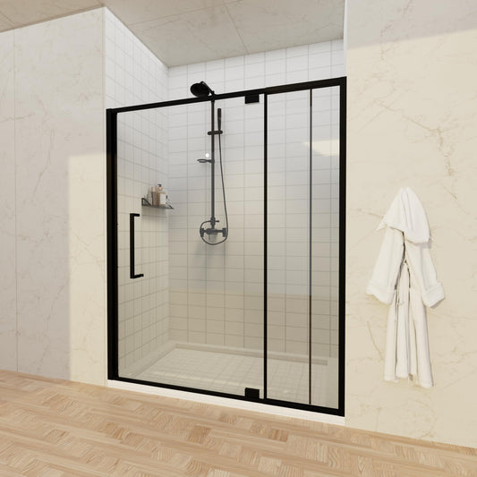 56-60" W x 72" H Pivot Shower Doors, Semi-Frameless Swing Water Repellent Glass Shower Doors with 1/4" (6mm) Clear SGCC Tempered Glass, Matte Black Finish, Reversible Installation, Magnetic Closing