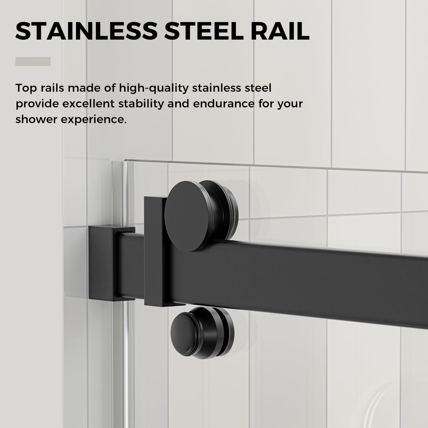 DELAVIN 56-60.in W x 72.in H Frameless Shower Door, Water Repellent Black Shower Door Clear Tempered Glass, Easy Sliding Showe Door with Explosion-Proof Film, Stainless Steel, Metal