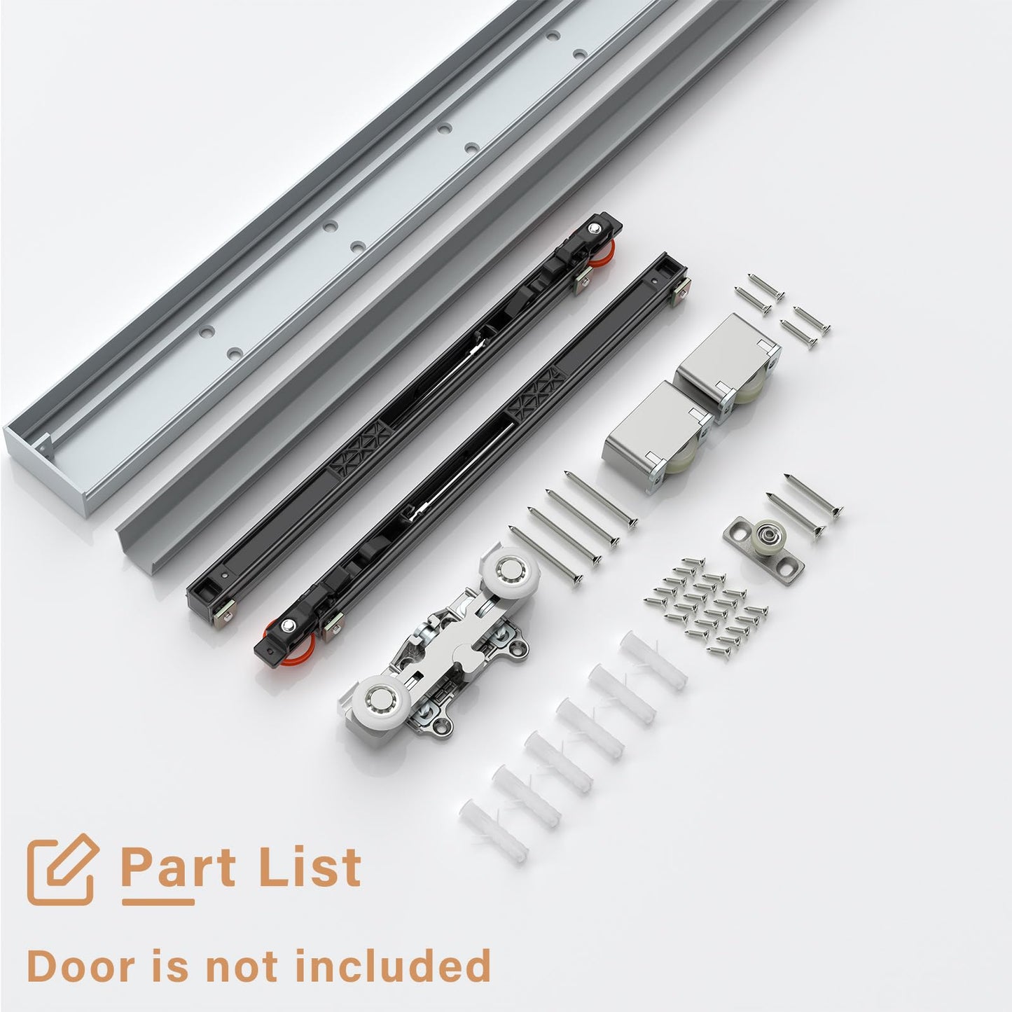 FINOSEN 32inch Concealed Sliding Barn Door Hardware with Soft Close Mechanism, Invisible Floor Track, Fit MIN Opening Width 24in, Wall Mount System, Aluminum(Door is not Included)