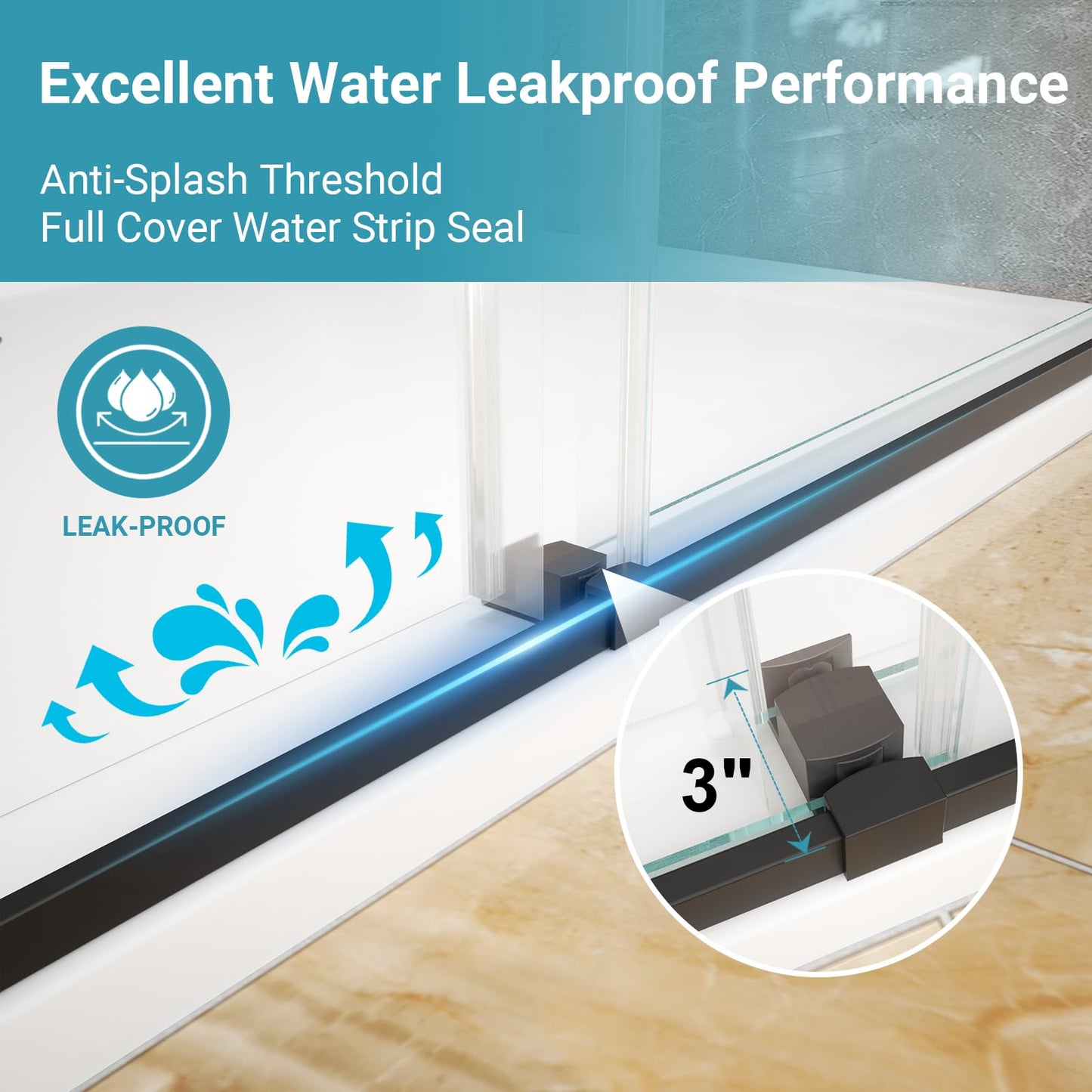 BATHWILLER 56"-60" W x 76" H Double Sliding Shower Door, 3/8" (10mm) Clear Tempered Glass Frameless Shower Door with Nano Easy Clean Coating, Stainless Steel Hardware, Matte Black