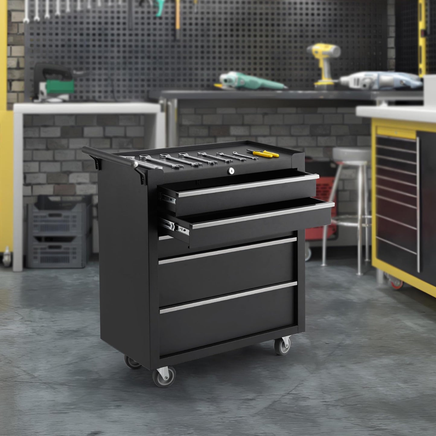 Professional 24 Inch 5-Drawer Tool Chest on Wheels, Constructed with Durable Cold-Rolled Steel, Features 4 Swivel Locking Casters & Full-Extension Drawer Slides, Mobile Tool Storage for Mechanics and