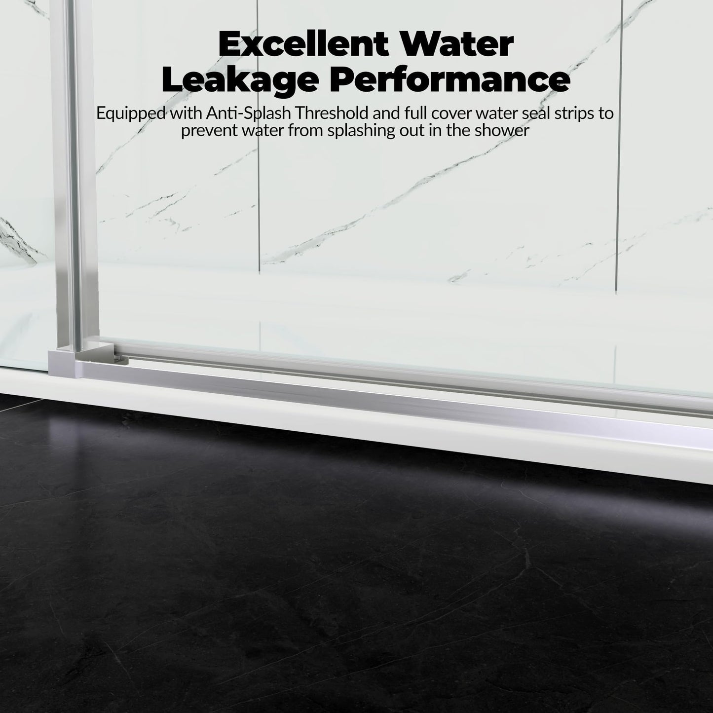Frameless Sliding Shower Door,56-60" W x 76" H Shower Doors, Sliding Glass Door 1/4" Clear Tempered Glass with Explosion-Proof Film, Handle and Seal Strip for Bathroom，Silver