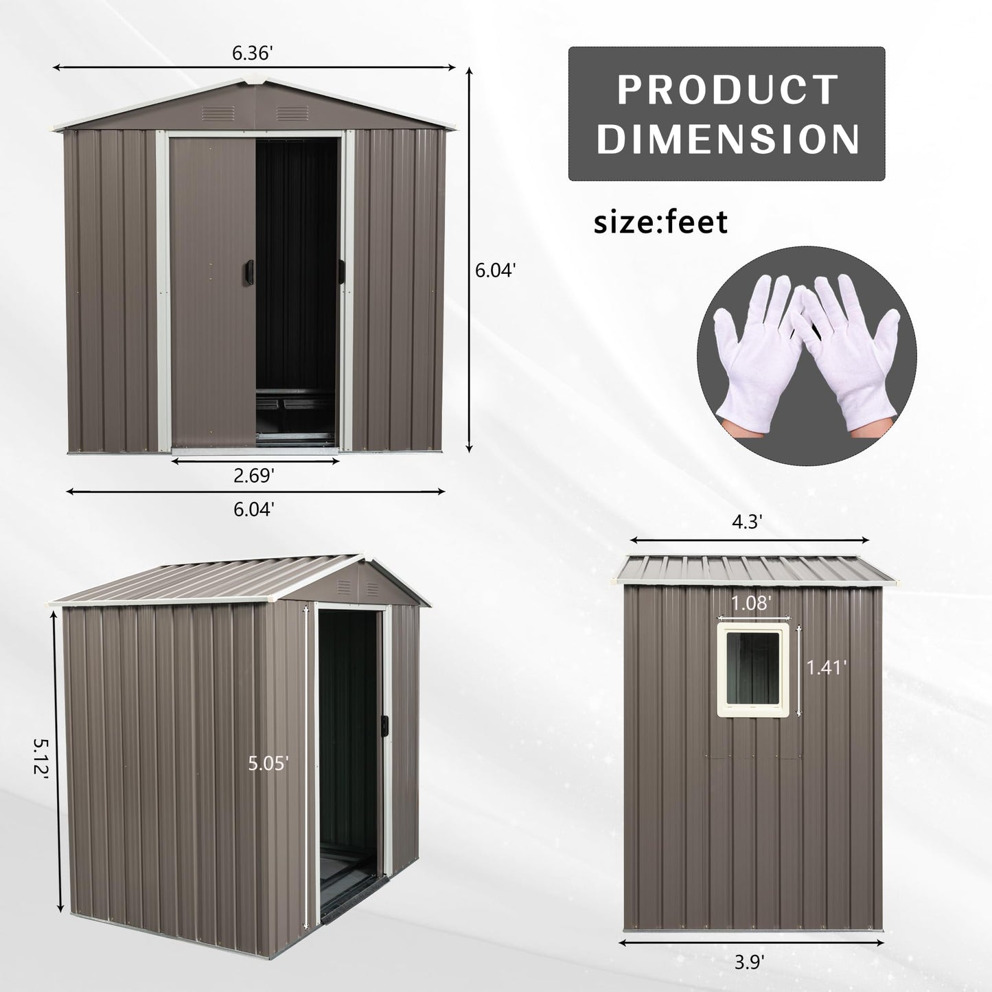 6FT x 5FT Outdoor Storage Shed, Heavy Duty Galvanized Steel Garden Shed with Sliding Lockable Doors, Punched Vents & Foundation Kit, Weather Resistant Metal Tool Shed for Backyard,Gray with Window