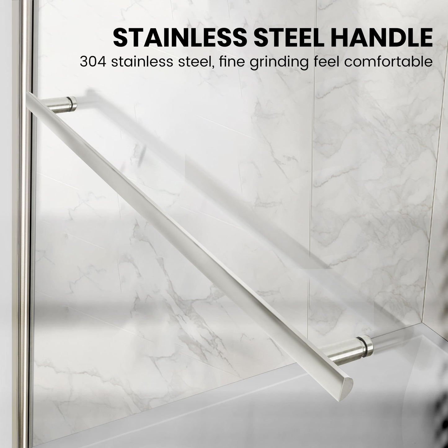 Tub Shower Door, Bathroom Shower Glass Door 34 * 58 Inch Frameless Bathtub Shower Screen with Tempered Glass (6mm), Polished Silver Finish and Door Handle