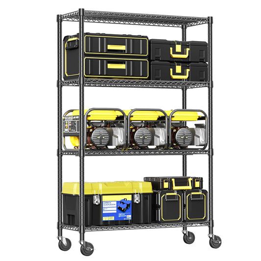 IZEUK Heavy Duty Garage Shelving, 4 Tier Wide Metal Storage Shelf Rack, Adjustable Utility Organizer for Basement, Warehouse, Garage, Black, 23.6" D x 53.1" W x 73.6" H