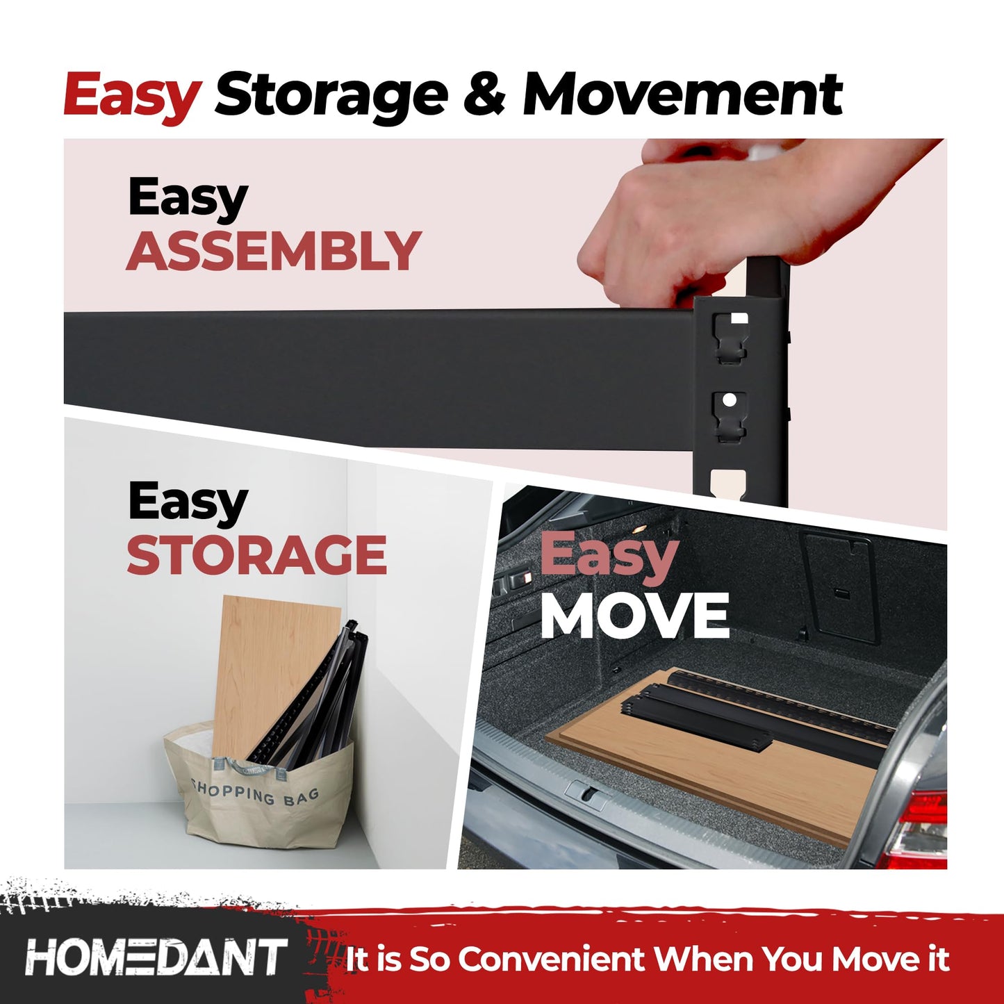 HOMEDANT 47.7" W Deep 5 Tier Heavy Duty Garage Shelving Adjustable Metal Rack Storage Shelves Standing Shelf Unit Organizers Industrial Warehouse Basement Black 1Pack