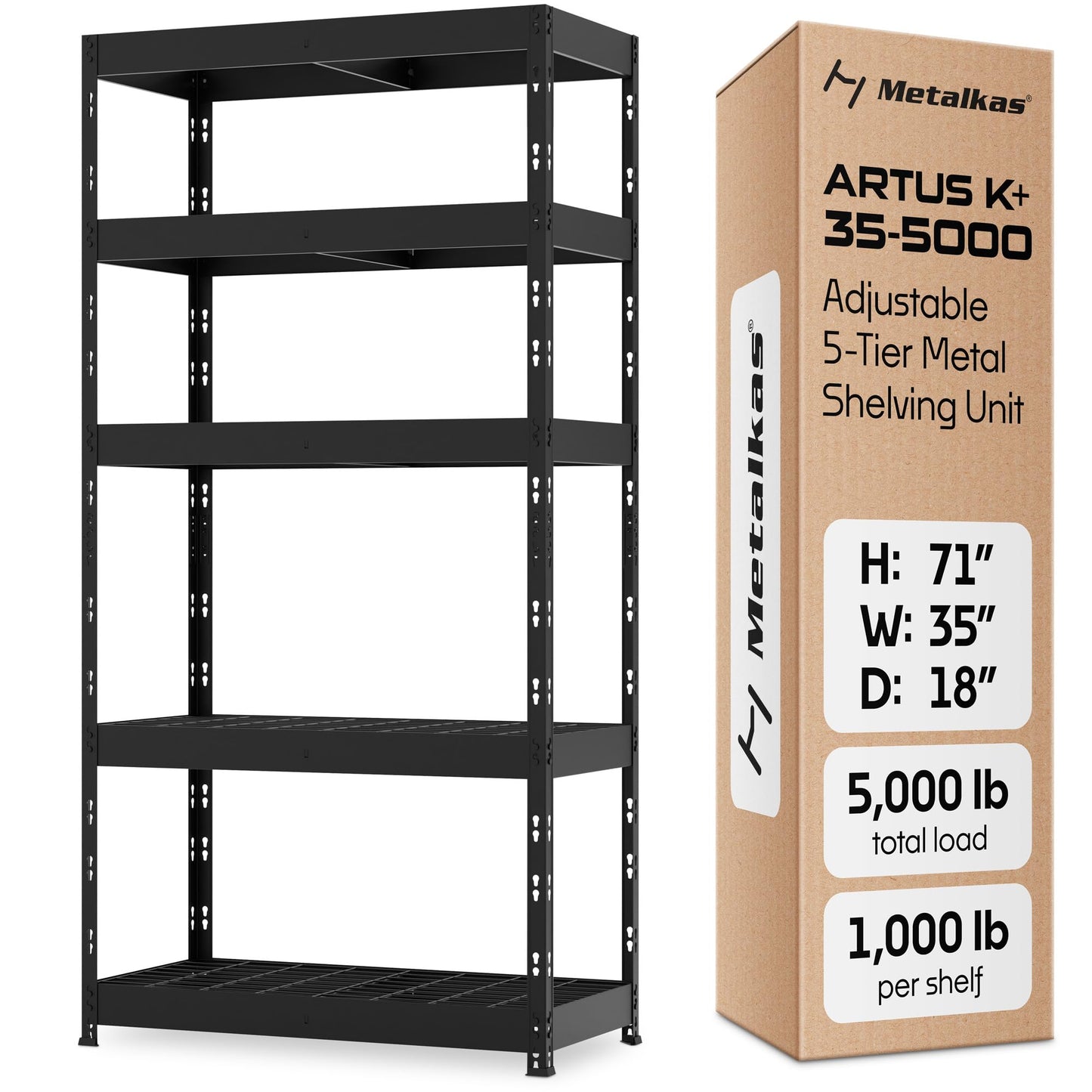 Metalkast Heavy-Duty Metal Garage Shelving | 71" H x 35" W x 18" D | Adjustable Industrial Storage Rack with Wire Shelves | 5-Tier Steel Shelving Unit, 5,000LB Capacity, Rust-Resistant Coating