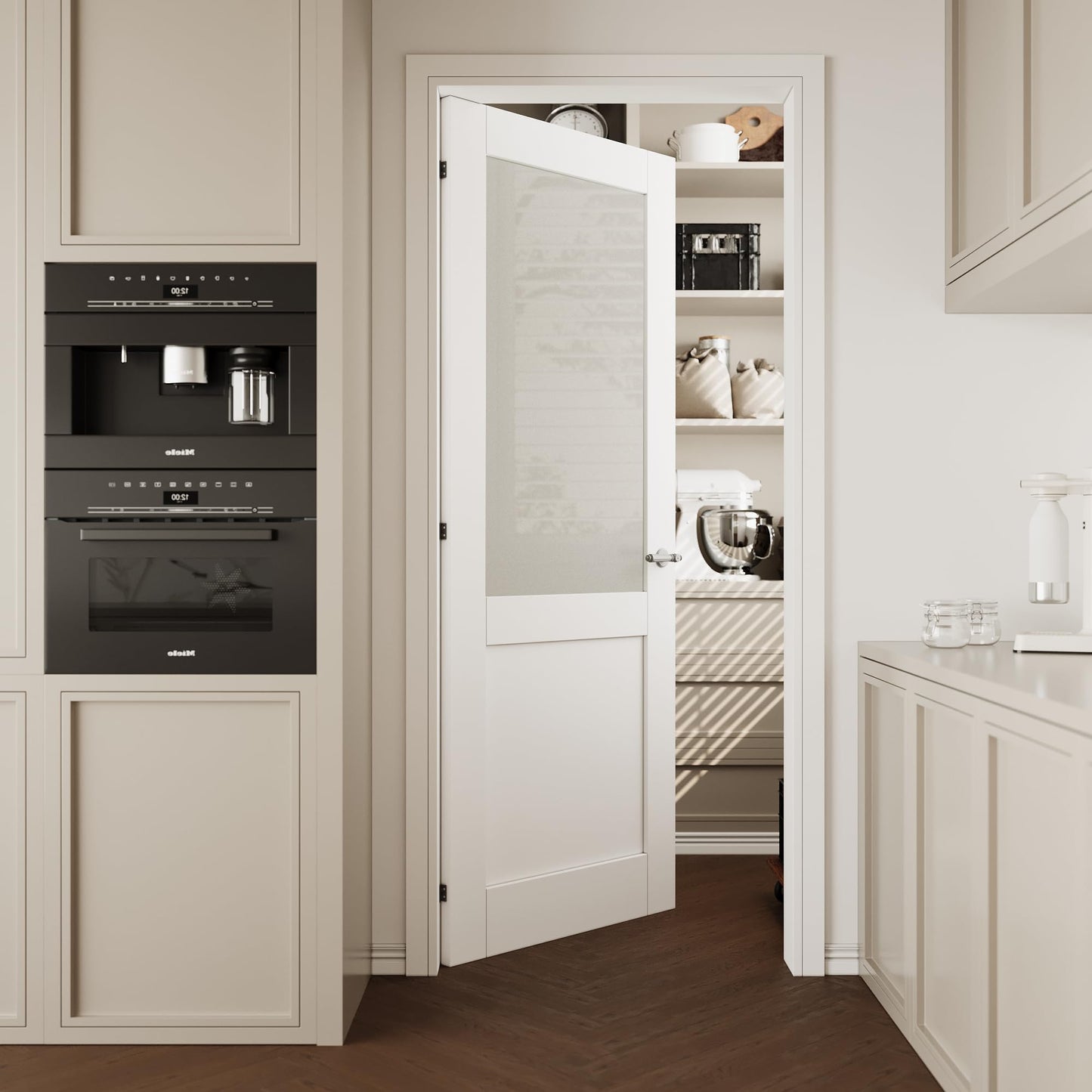 CRUTOP 32''x80'' Half Frosted Glass Interior Door Slab Shaker, Pre-Built Panel for Barn Doors, Pocket Doors, French Door, for Pantry, Bedroom, Closet, Laundry & Bathroom, White Prefinish&Paintable