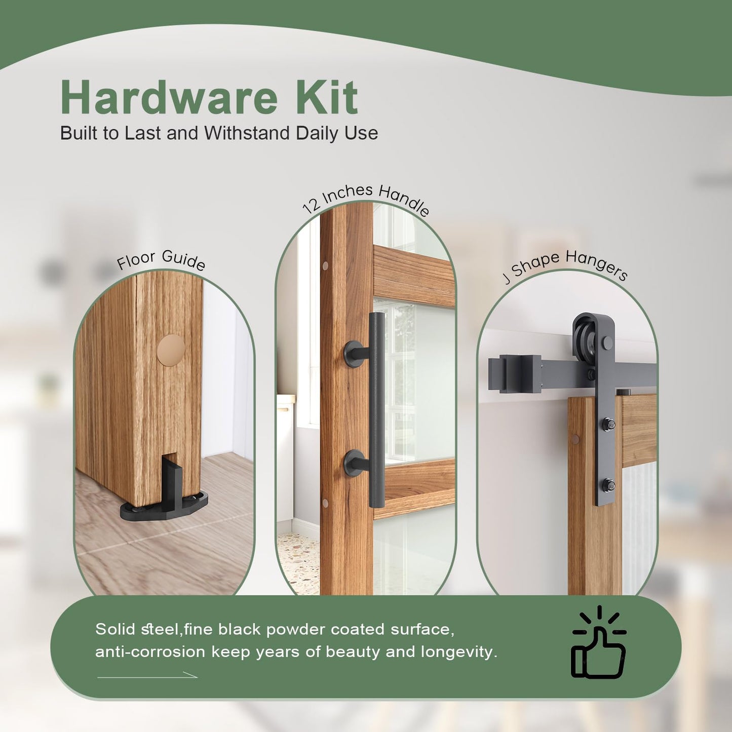 FREDBECK 48 x 80 inch Glass Barn Door with 8FT Barn Door Hardware Kit & Handle Included,5-Panel Frosted Glass,Wood Panel, Water-Proof Surface,Pre-Drilled Holes,Need Assembly