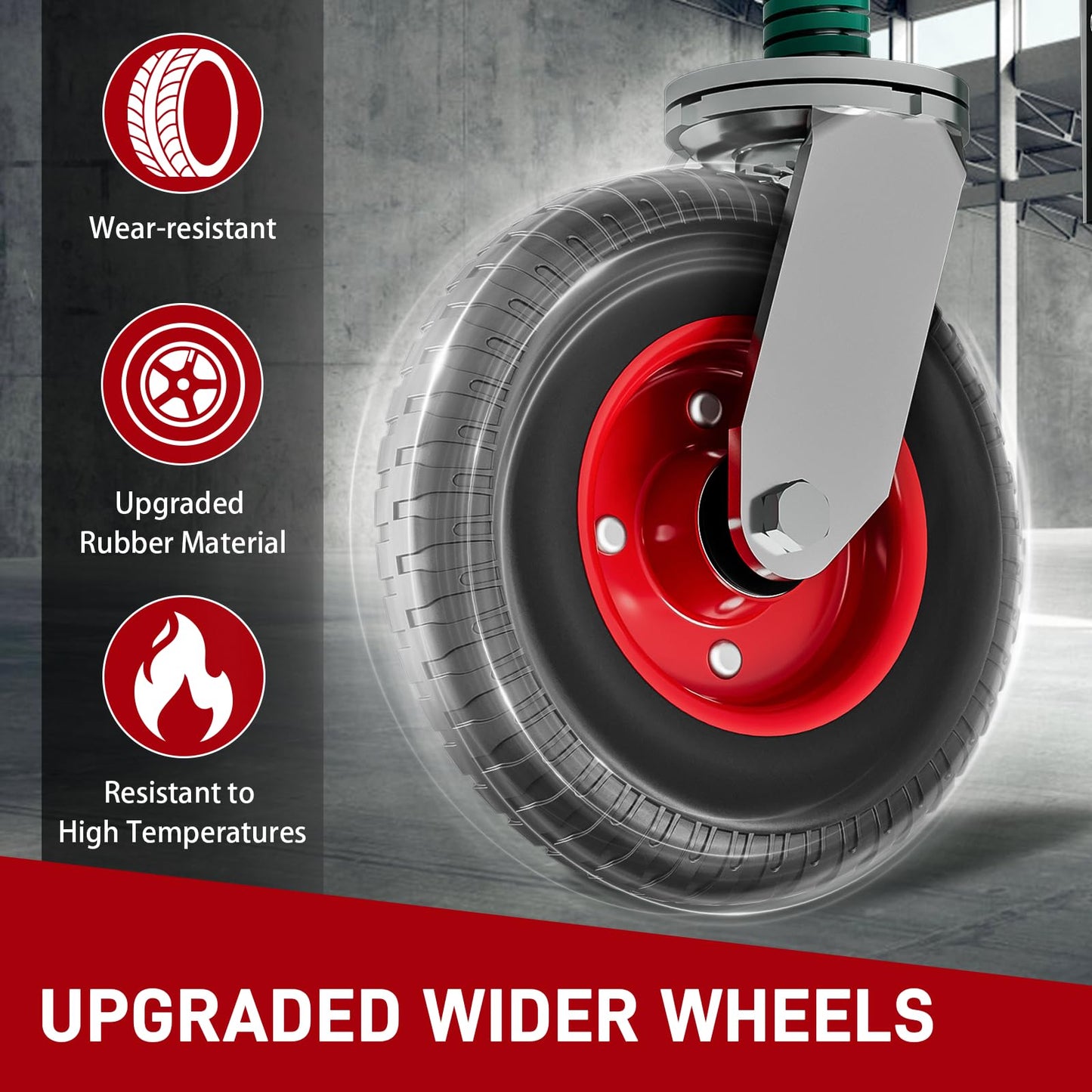 DOZAWA Gate Wheel, 8 Inch Heavy Duty Fence Gate Wheels for Wooden Gate and Metal Tube Gate, Support to 700 lbs, Spring-Loaded 360 Degree Rotation Gate Caster Kit (Red)