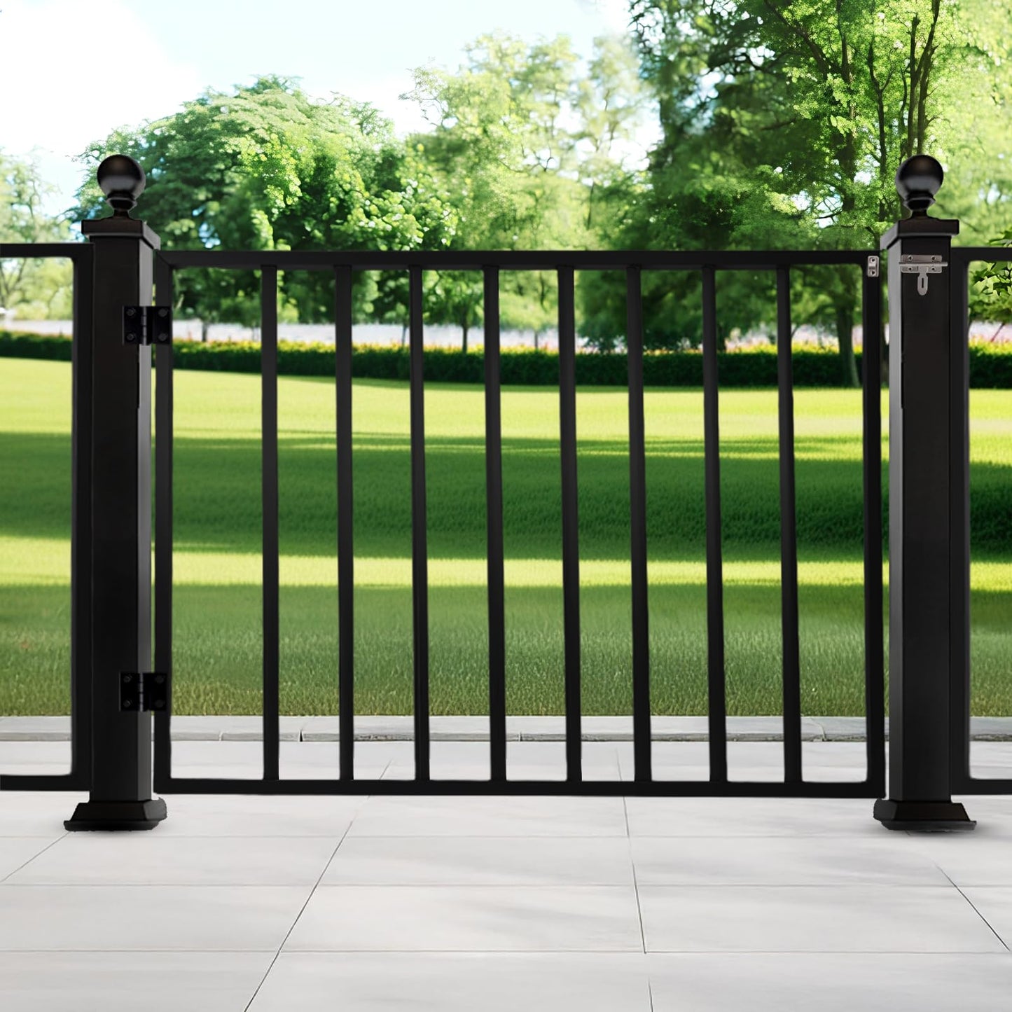 Deck Fence Gate Kit (38" Height X 48" Width) – Entry Way Metal Gate Black Powder Coated DIY Fence Gate for Residential Deck, Patio, Yard & Garden – Includes Hinges and Latch