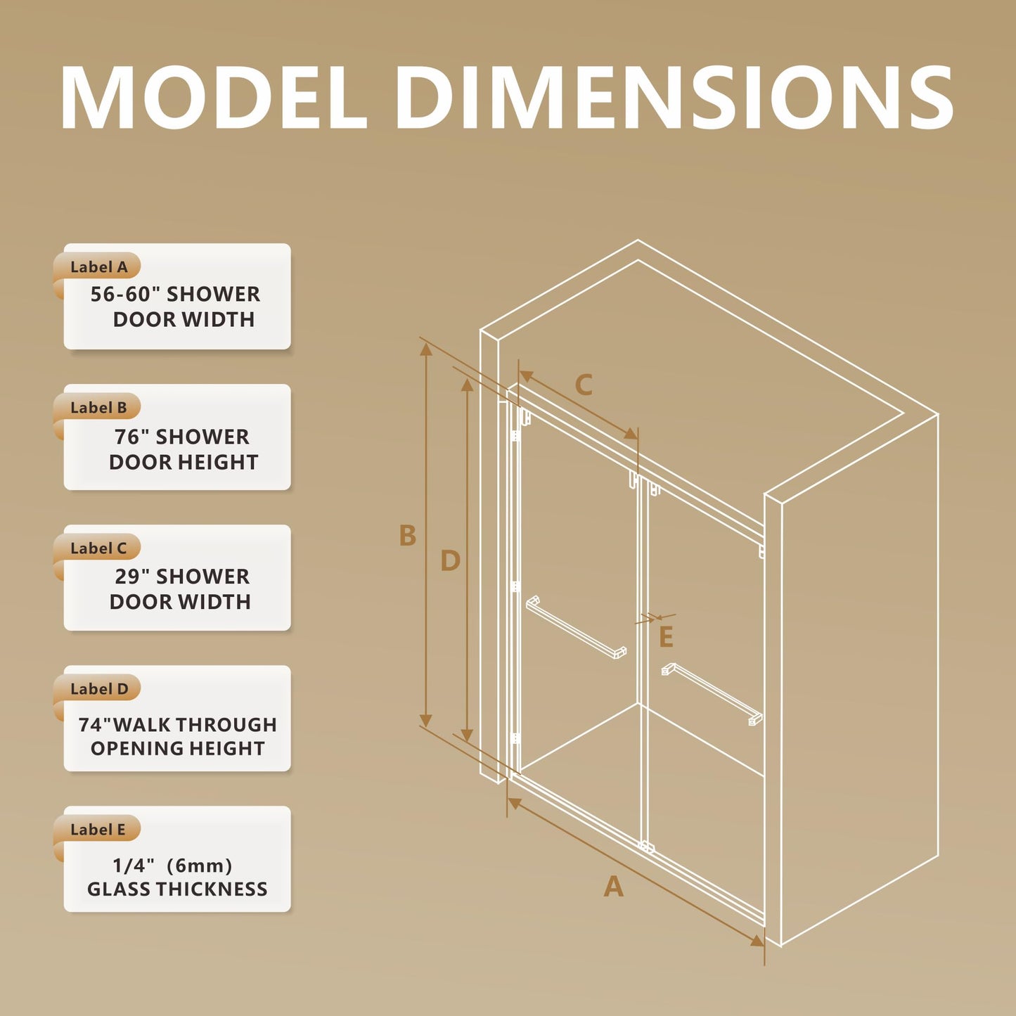 RFN 56-60" W x 76" H Framed Bypass Double Sliding Shower Door, 1/4" (6 mm) Easy-to-Clean Treated Clear Tempered SGCC Glass,Bathroom Door(Brushed Gold, 56-60" W*76" H)