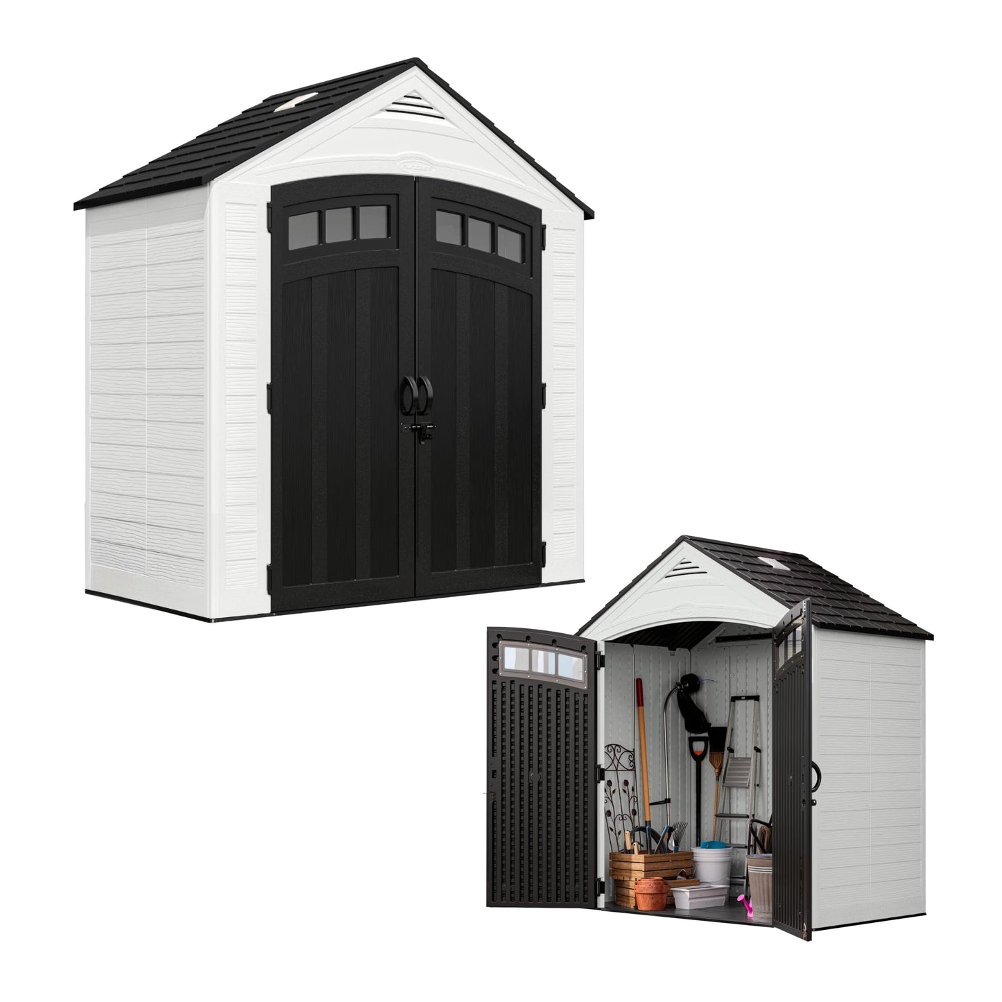 Suncast 7x4 Ft. Vista Vertical Resin Shed - Outdoor Storage Shed with Floor, Double Doors, IllumiVent™ Ventilation, Reinforced Resin Panels - Ideal for Ladders, Long-Handled Tools, & Garden Equipment