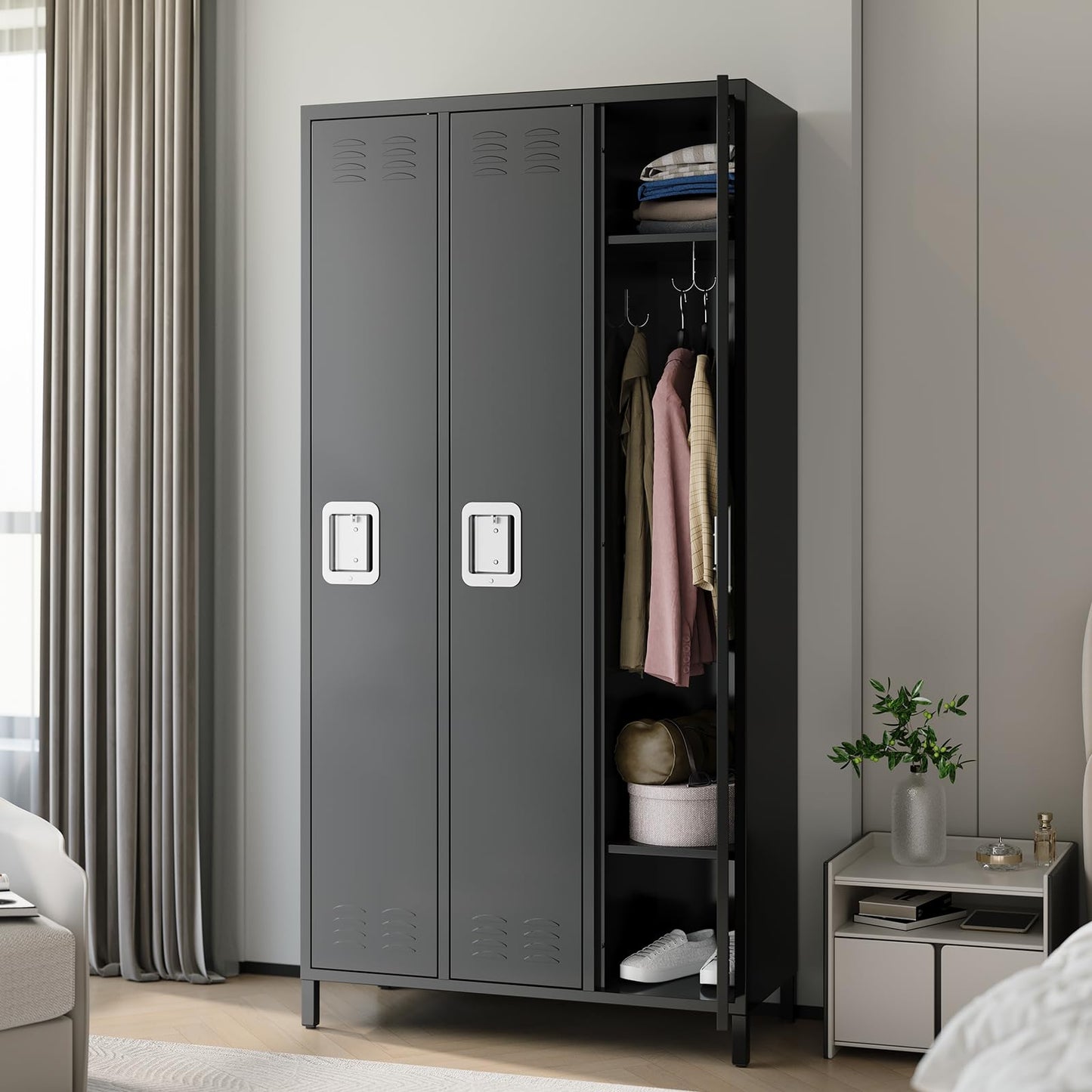 Garvee Metal Lockers for Employees 3 Doors, Office and Industrial Storage Cabinet, Double-Tier Metal Locker, Employee Metal Storage Unit, Suitable for Home, Office, Gym, School