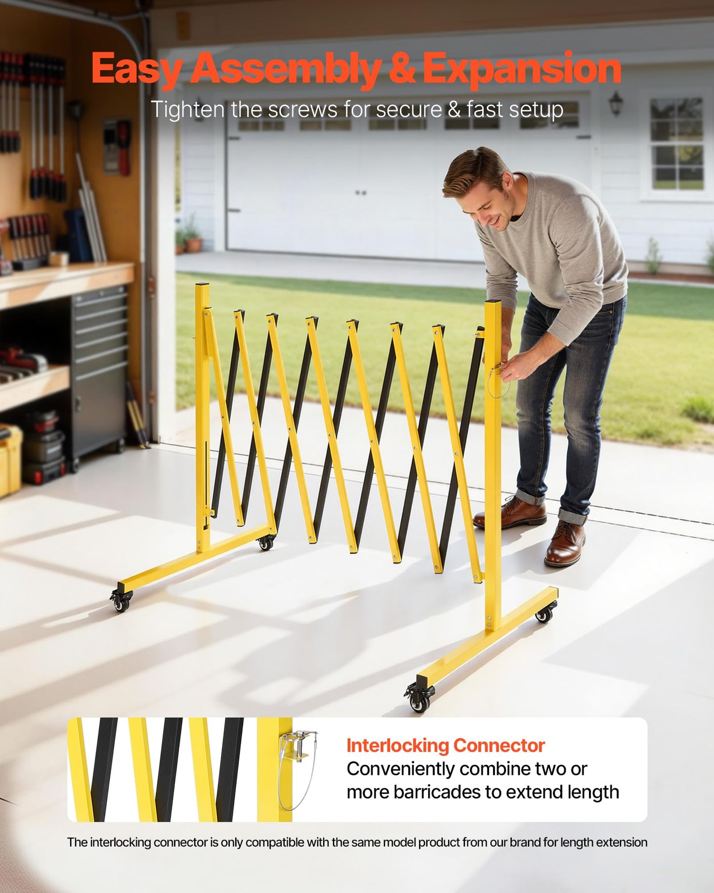 VEVOR Industrial Expandable Barricade, 12FT Expandable Safety Barrier, Flaxible Mobile Barricade with Locking Casters, Portable Folding Security Gate Traffic Fence for Driveway Warehouse Elevator