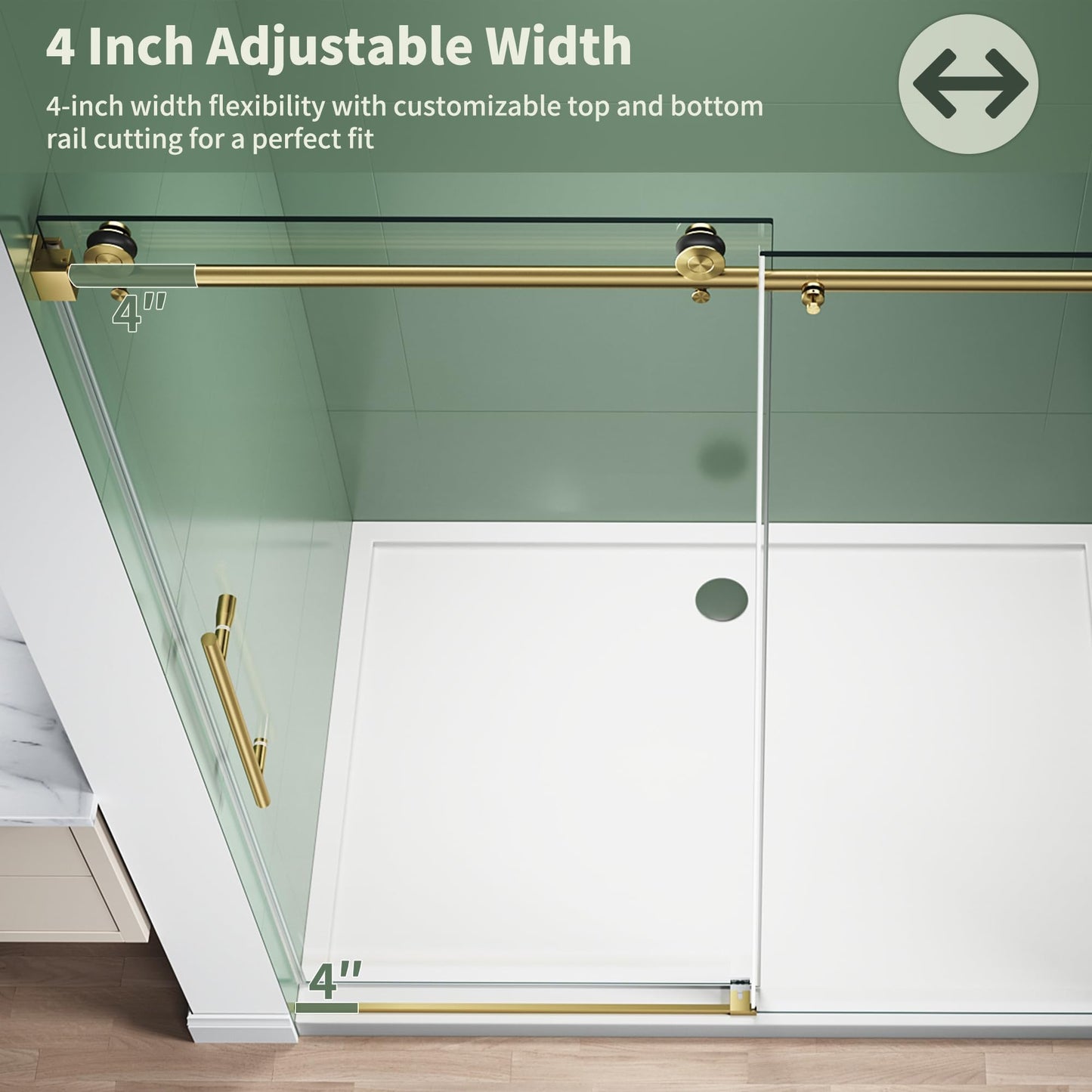 56-60" W x 76" H Frameless Sliding Shower Door, 5/16" (8mm) Clear Tempered Glass with Easy-Clean Coating, Sliding Glass Shower Door for Bathroom, Stainless Steel Hardware (Brushed Gold, 60" W x 76" H)