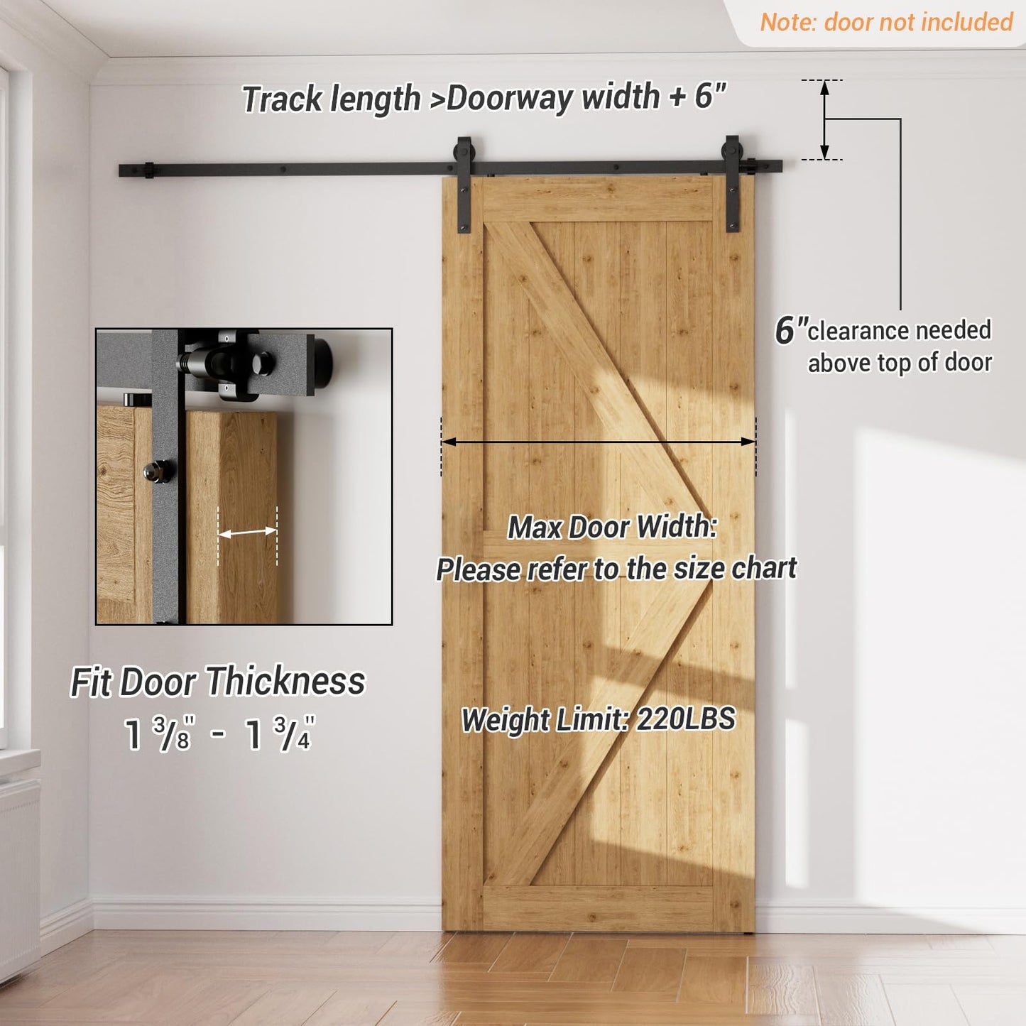 CCJH Barn Door Hardware Kit 4FT Sliding Track Heavy Duty for Single Max 24'' Wide Door Panel