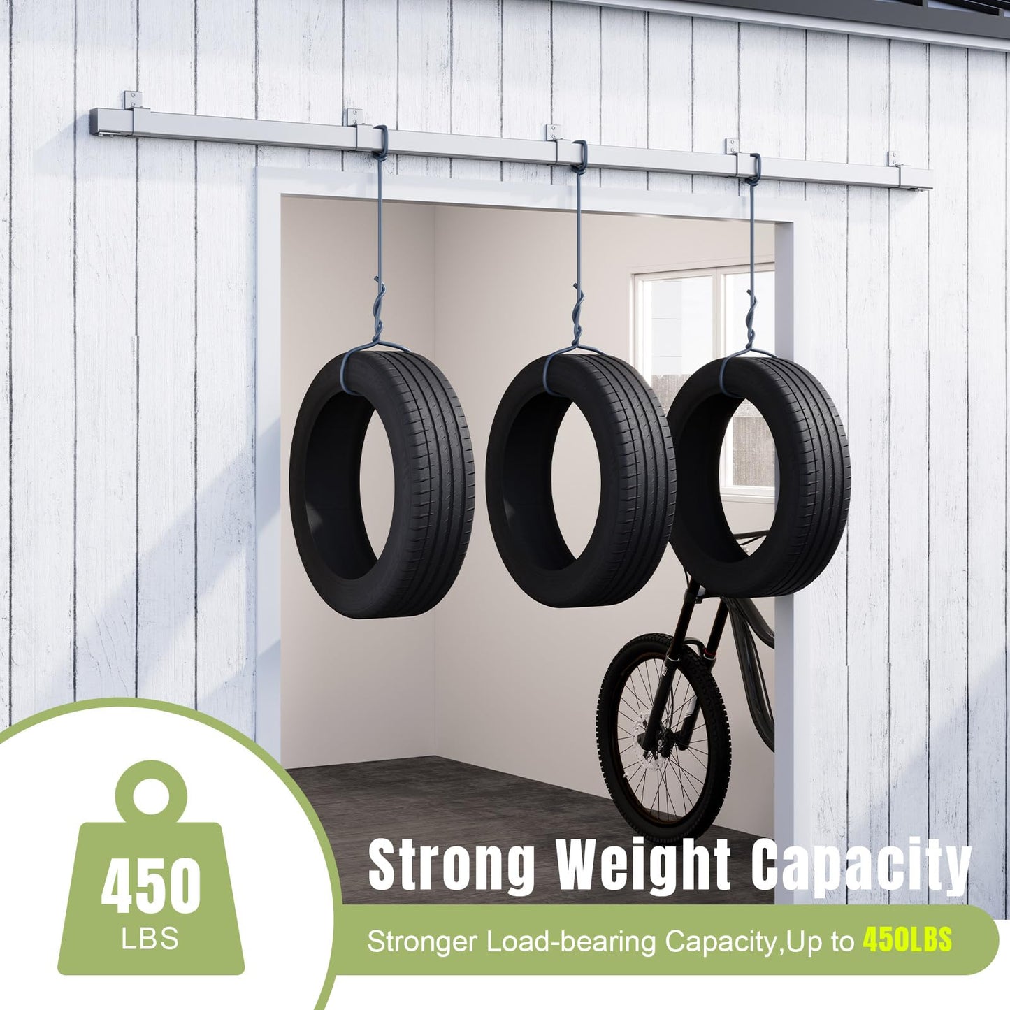 Easelife 8FT Exterior Sliding Barn Door Hardware Kit, Box Rail Track, 450lb Capacity, Sliver Weather-Resistant Steel, Wall Mount System for Outdoor Use, Fit Single 48in Door