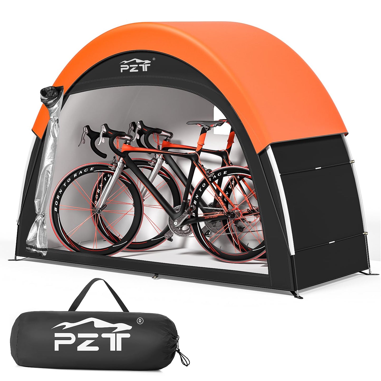 PZT Upgraded Bike Tent with Rain Cover, Portable Outdoor Storage Shed for 2-3 Bikes, 210D Oxford Fabric PU4000 Waterproof, Bike Shed/Bike Cover for Motorcycles, Garden Tools, Lawn Mower