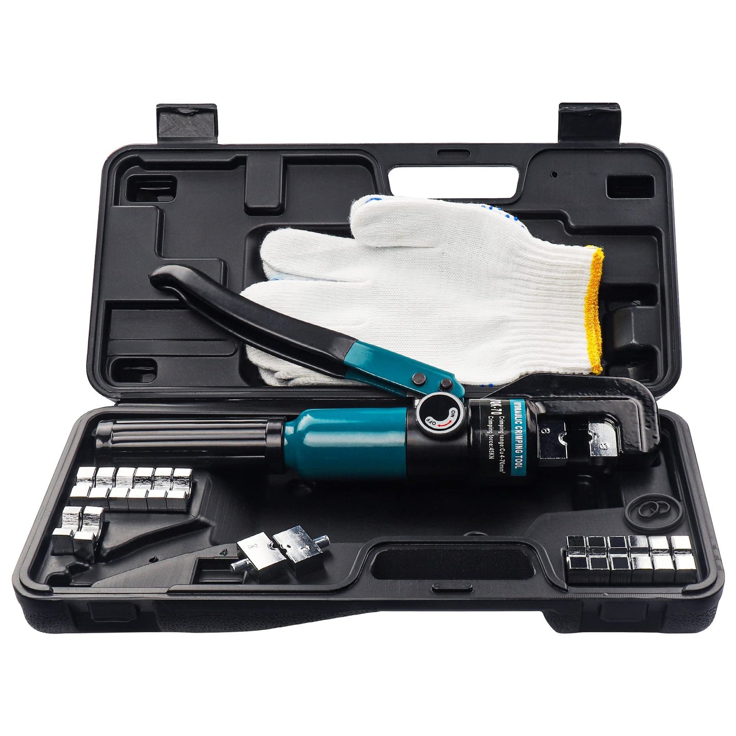 Hydraulic Crimping Tool for 1/8"-3/16" Cable Railing, Easy One-Hand Use, 10-Ton Crimper with 9 Harden Dies for 12-2/0 AWG, Steel DN Mate Durable Wire Crimper, Battery Cable Crimper DC01