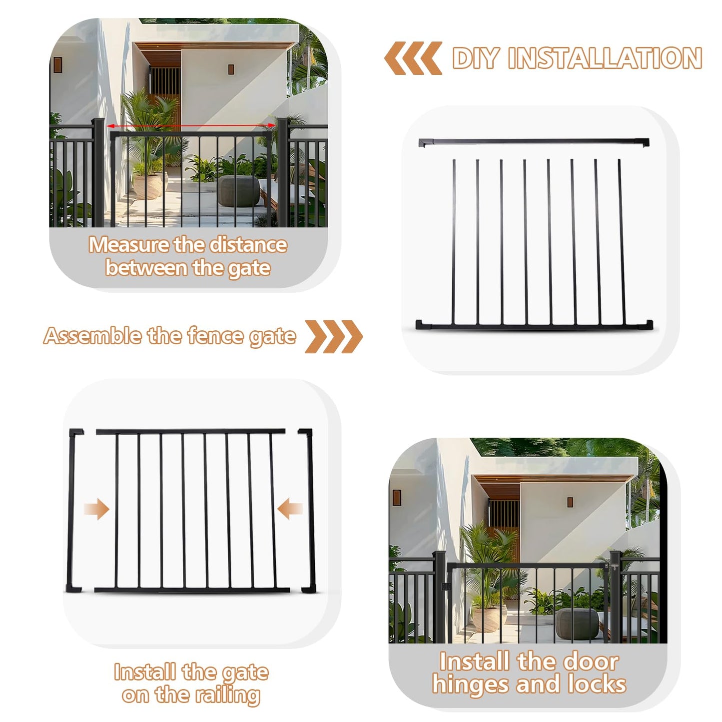 Deck Fence Gate Kit (38" Height X 48" Width) – Entry Way Metal Gate Black Powder Coated DIY Fence Gate for Residential Deck, Patio, Yard & Garden – Includes Hinges and Latch