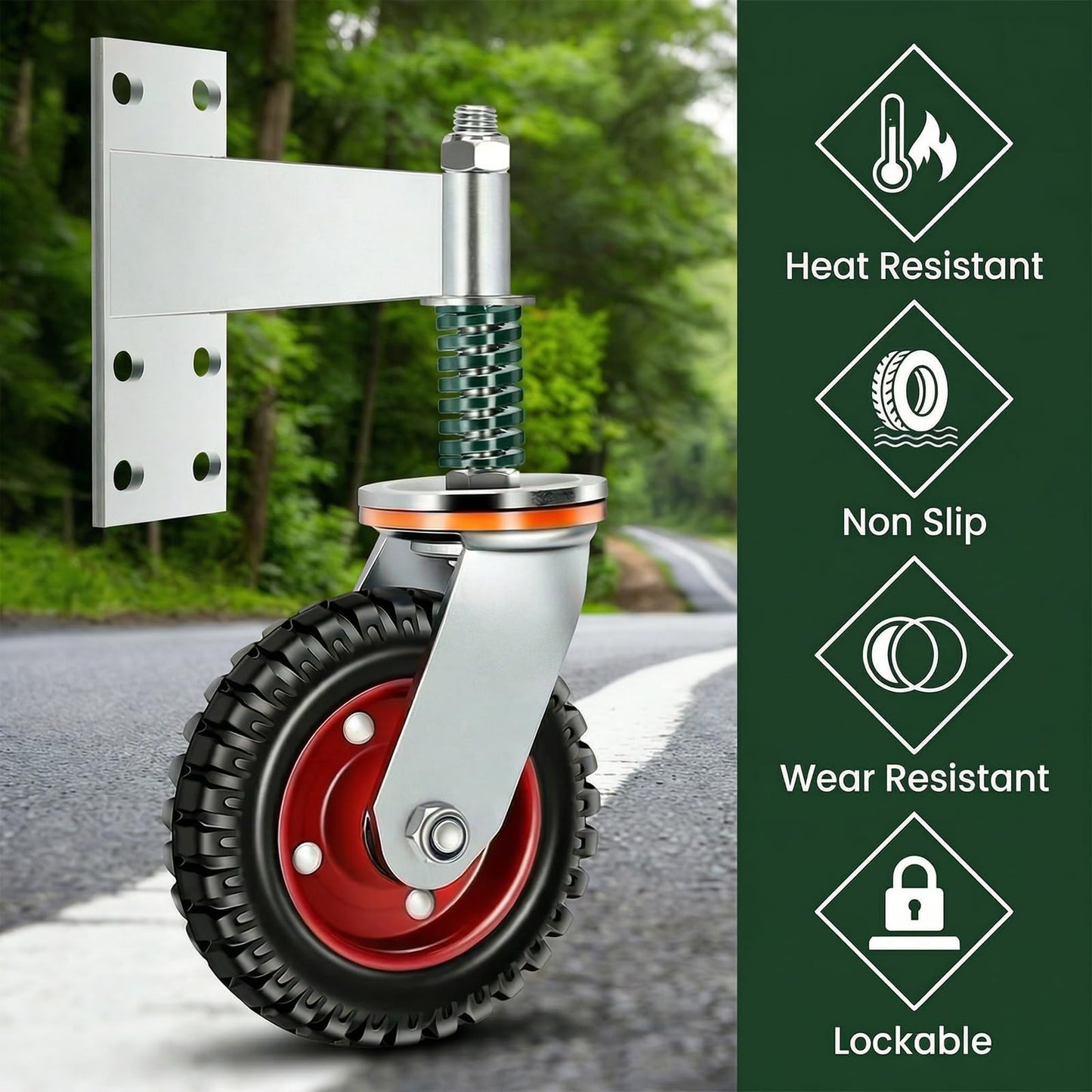 6 Inch Heavy Duty Gate Wheel, Spring Loaded 600 Lbs Capacity Gate Support Roller with 360° Swivel for Wooden Gate, Metal Tube Gate, Farm Gate & Driveway Gate, U-Bolt & Drill Mount Kit Included, 1 Pack