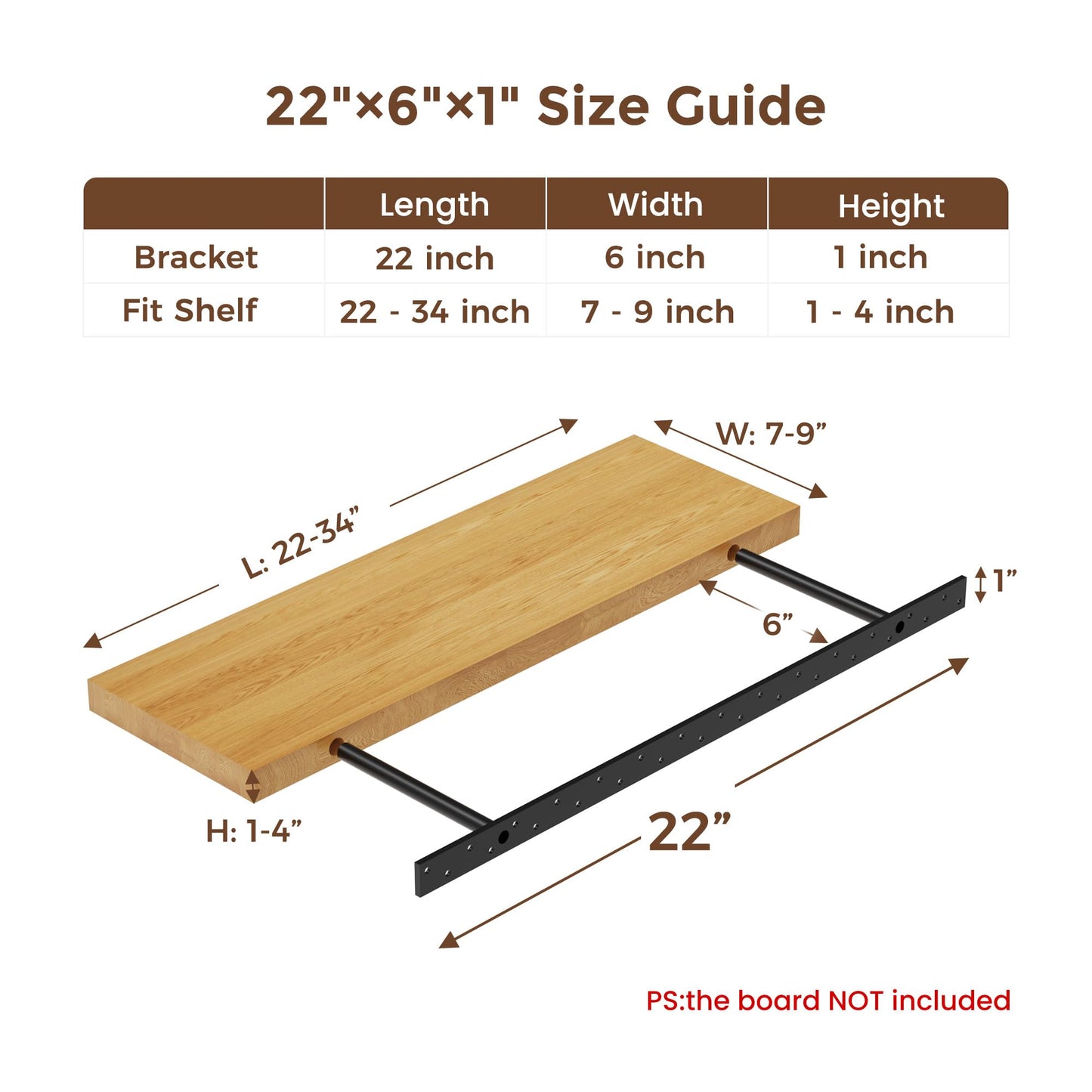 2pcs Floating Shelf Bracket Heavy Duty Floating Mantel Bracket Black Metal Decorative Floating Shelf Hardware Hidden Shelving Mounting Brackets (22″X6″X1″)