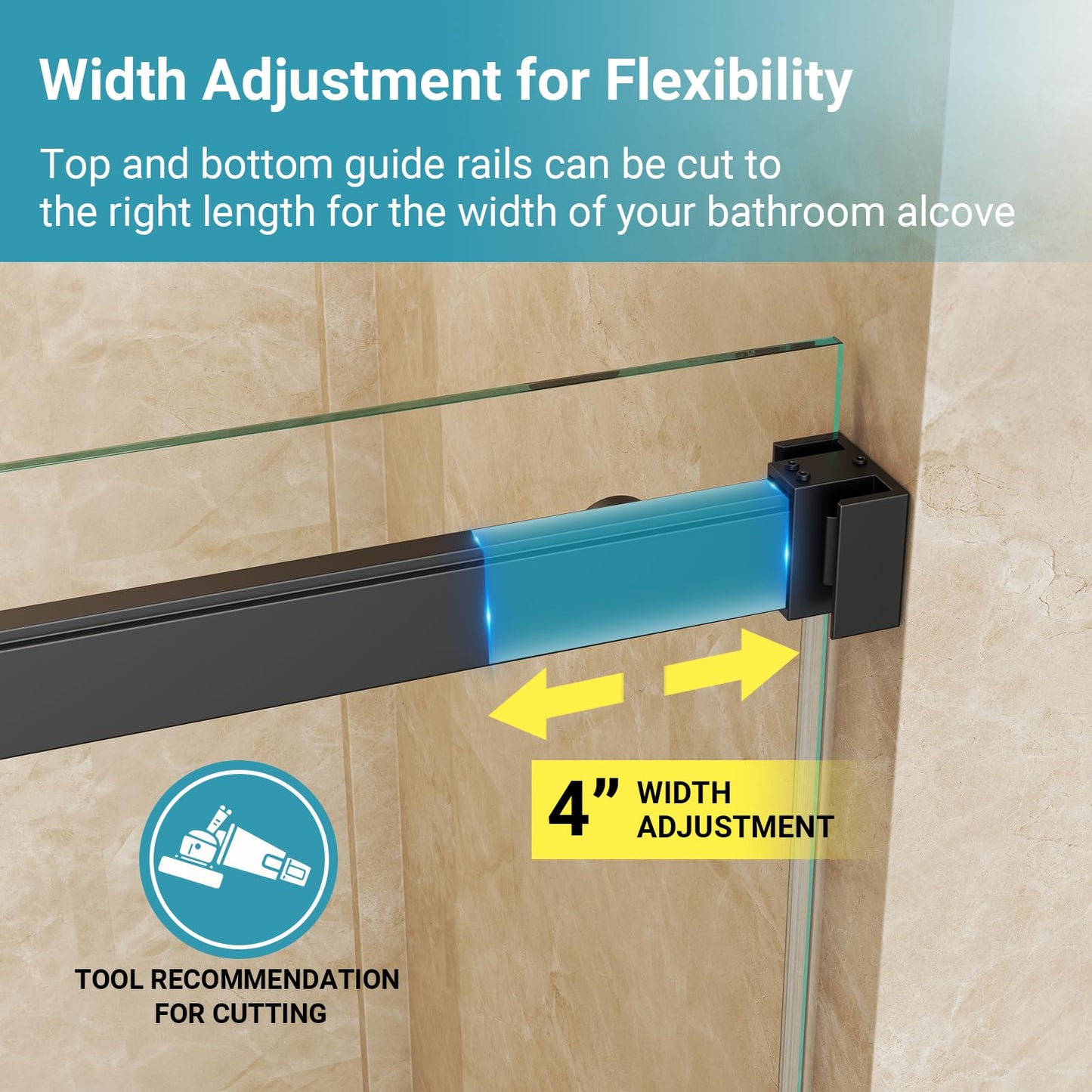 BATHWILLER 44"-48" W x 76" H Double Sliding Shower Door, 5/16" (8mm) Clear Tempered Glass Frameless Shower Door with Nano Easy Clean Coating, Stainless Steel Hardware, Matte Black