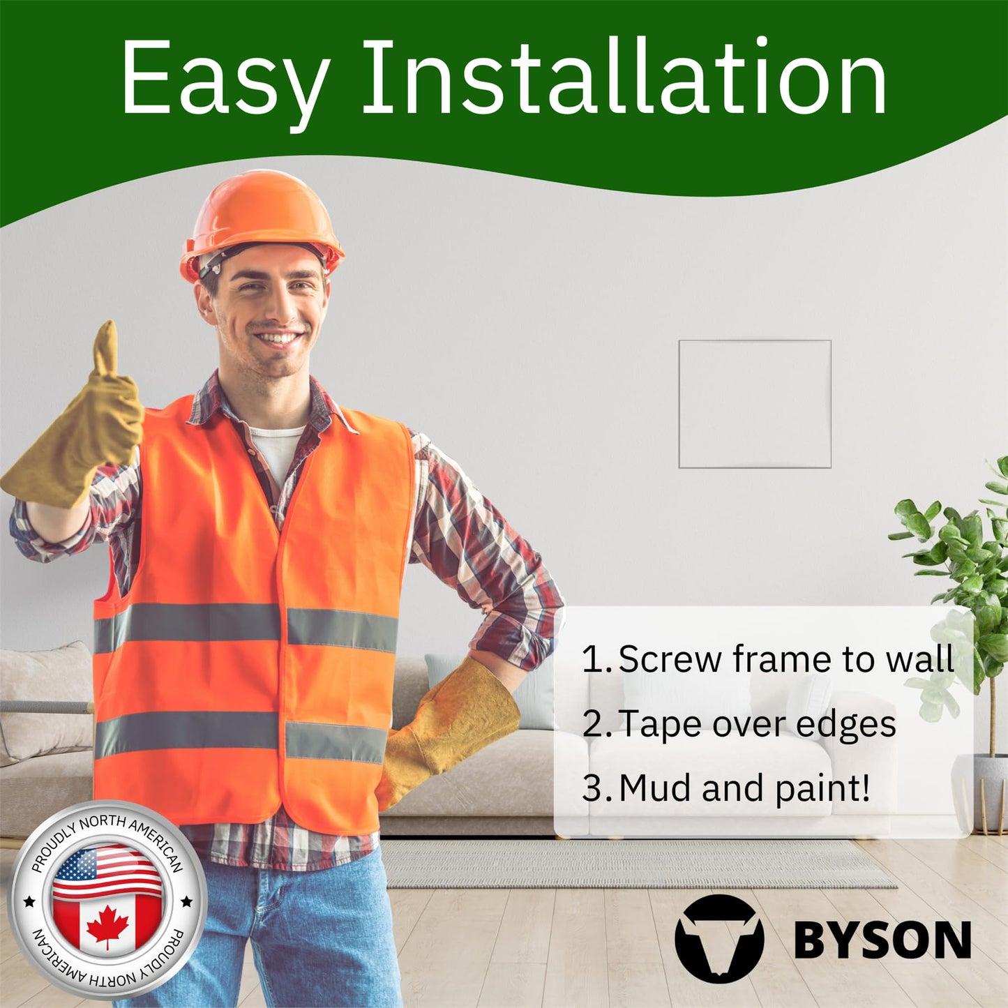Byson Drywall Access Panel 12x12 Inches – Wall Access Door with Mud-In Flange, Heavy Duty Steel Frame, 5/8” Gypsum Inlay, Hidden Hinged Push Lock
