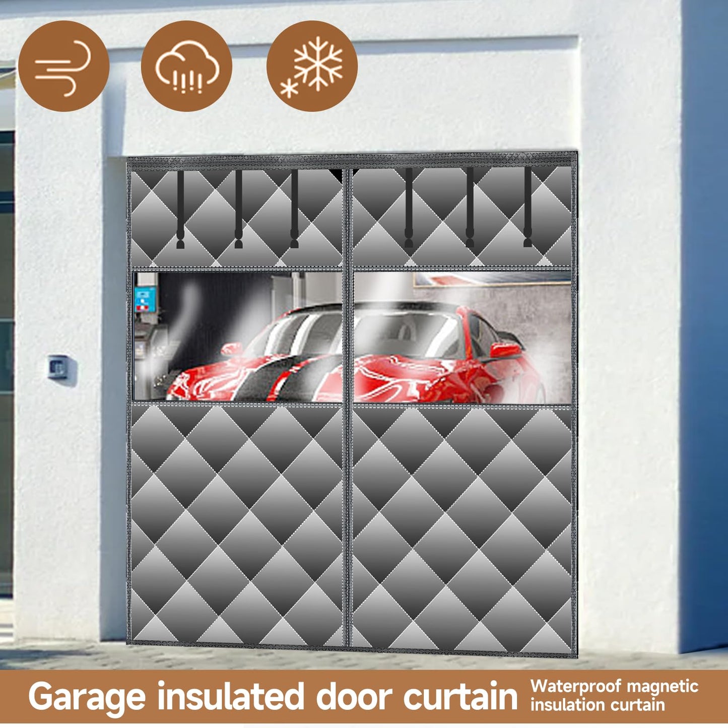 Magnetic Thermal Insulated Door Curtain with Detachable Visible Windows, Thicken Polyester Fiberfill & Durable Oxford Fabric, Hands Free Windproof Door Screen, Fit Doors Size Up to 9 x 7 FT, Grey